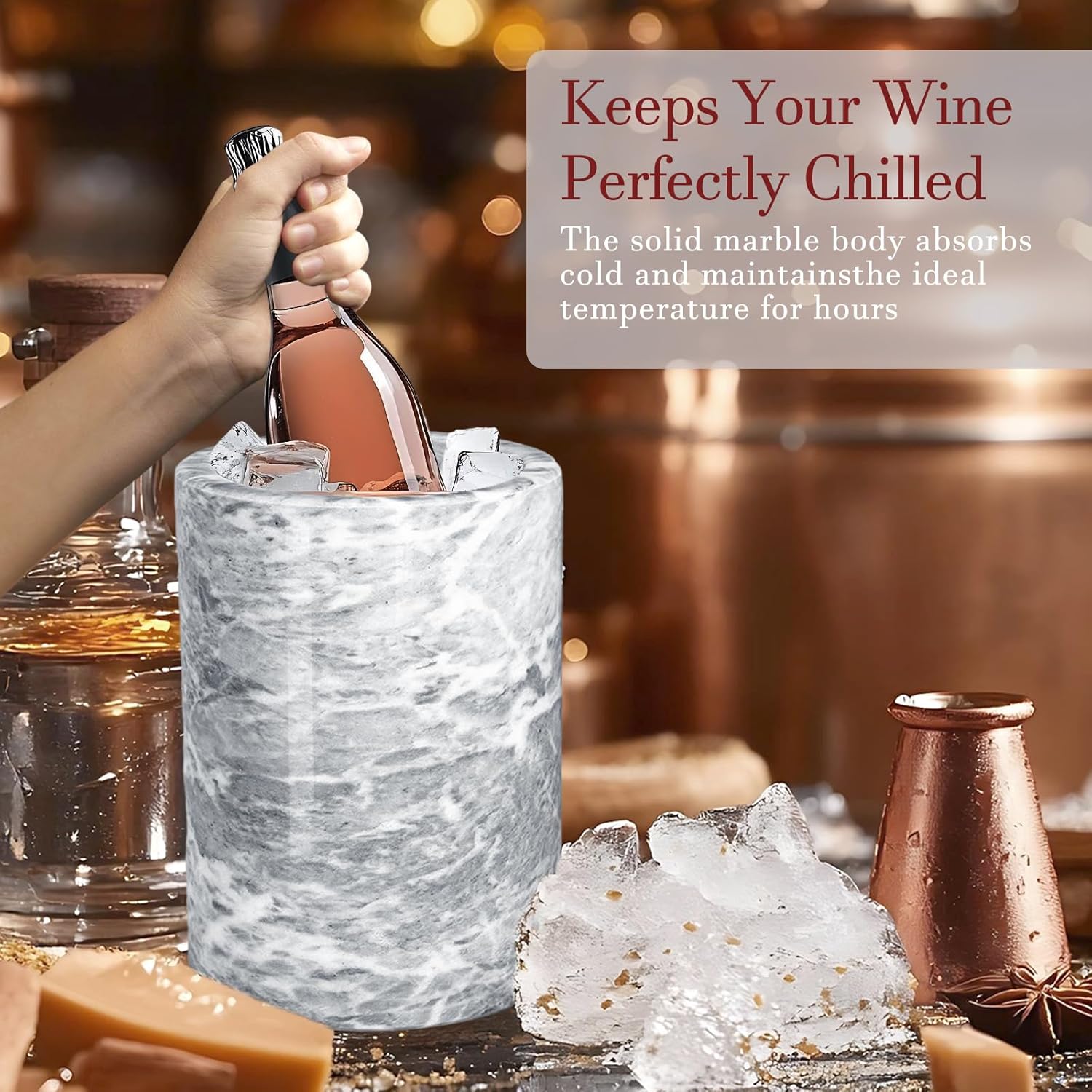 Marble Wine Chiller Bucket, Wine Cooler Champagne Chiller for Party, Kitchen, Bar Decor to Keep Wine & Beverages Cold, Holds Any 750ml Bottle, White - Image 4
