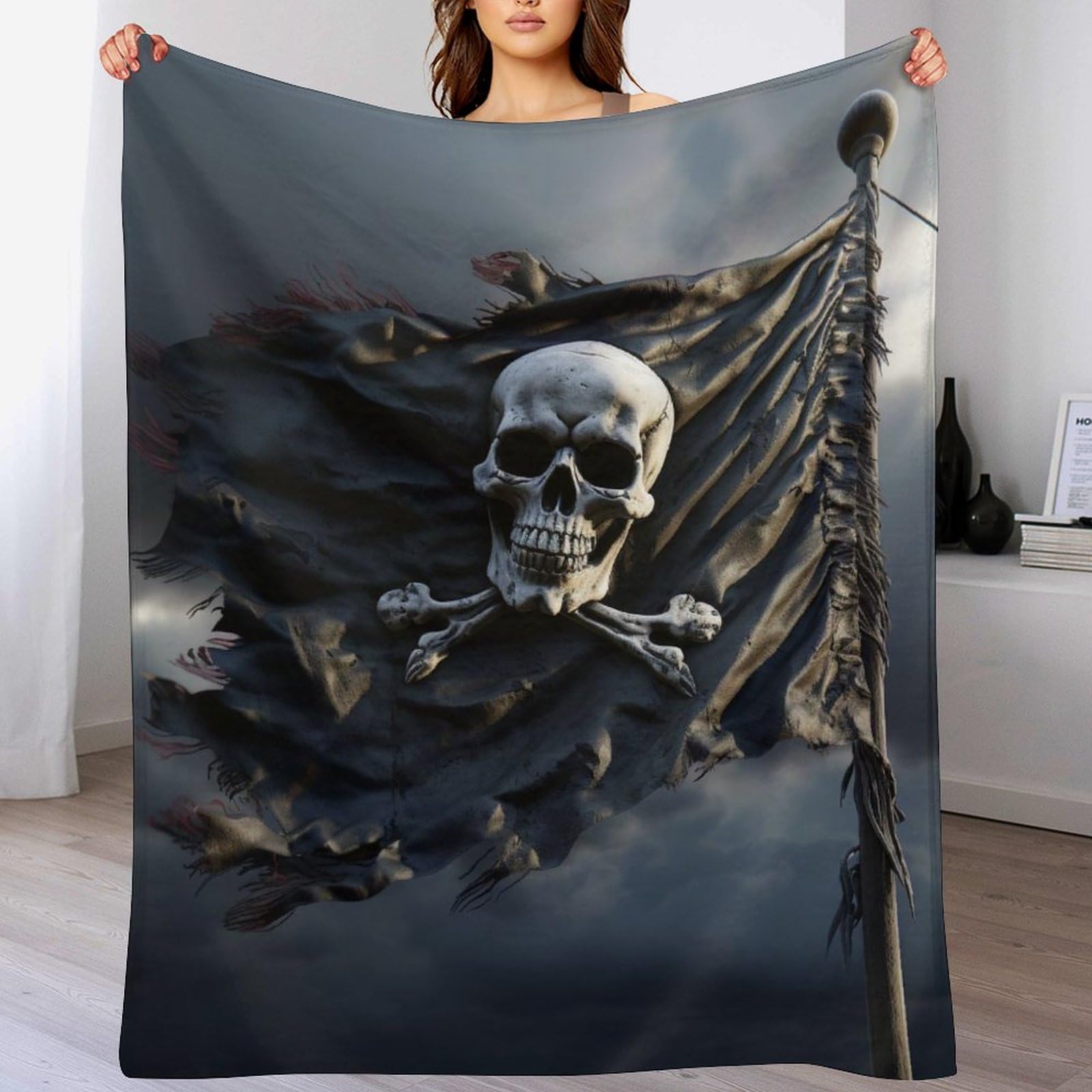 Manta calavera pirata gruesa contra el frio para cama de habitacion