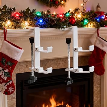 YUANQIAN 2Pcs Stocking Hangers for Mantel, 2 in 1 Adjustable Fireplace Christmas Stocking Holder,No-Drill -, Easy to Install Garland Hanger for Christmas Decorations,Fits 0.31-3.5Mantles (Black, 2)