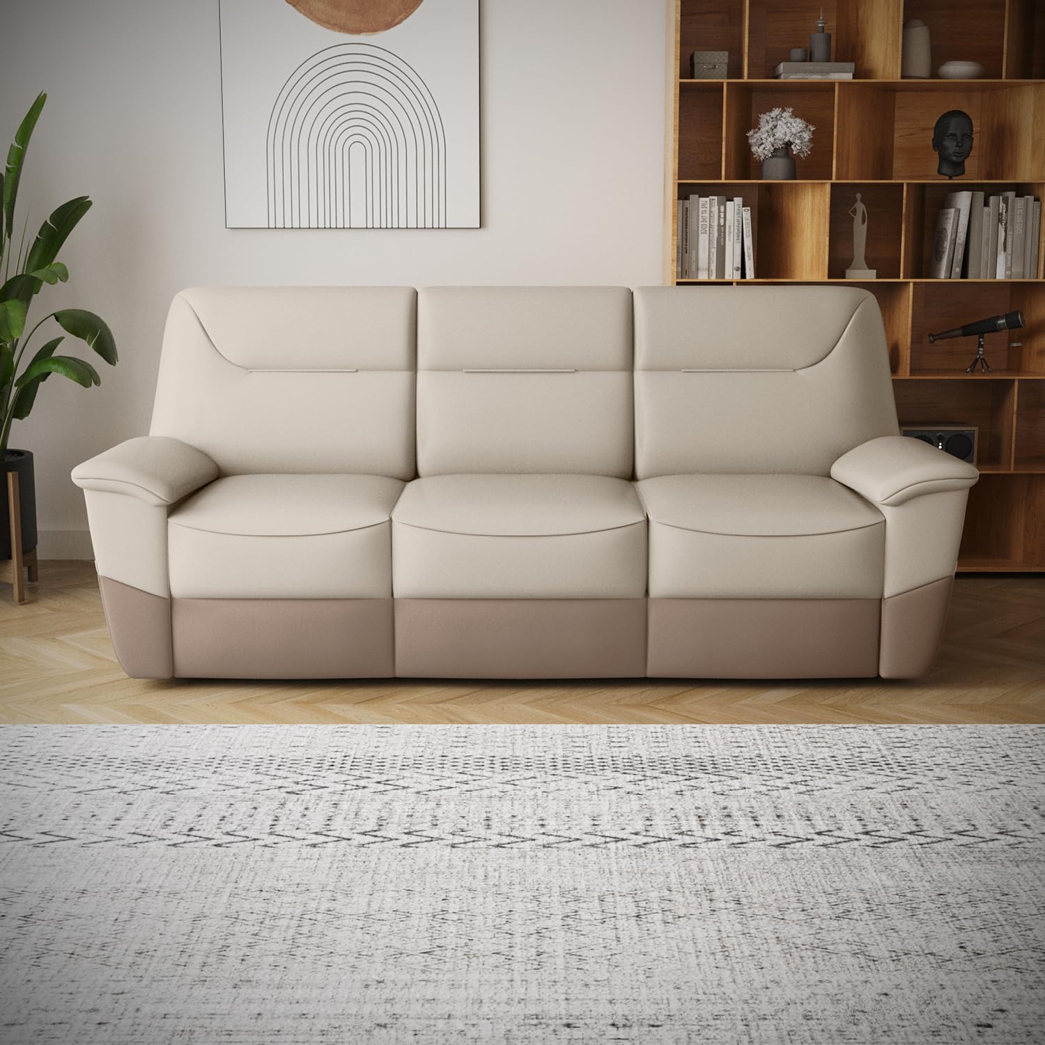 Interio by Godrej Recliner, Nurest Manual 3 Seater Leatherette Recliner, 3-Years Warranty (Beige and Peanut)-image-17