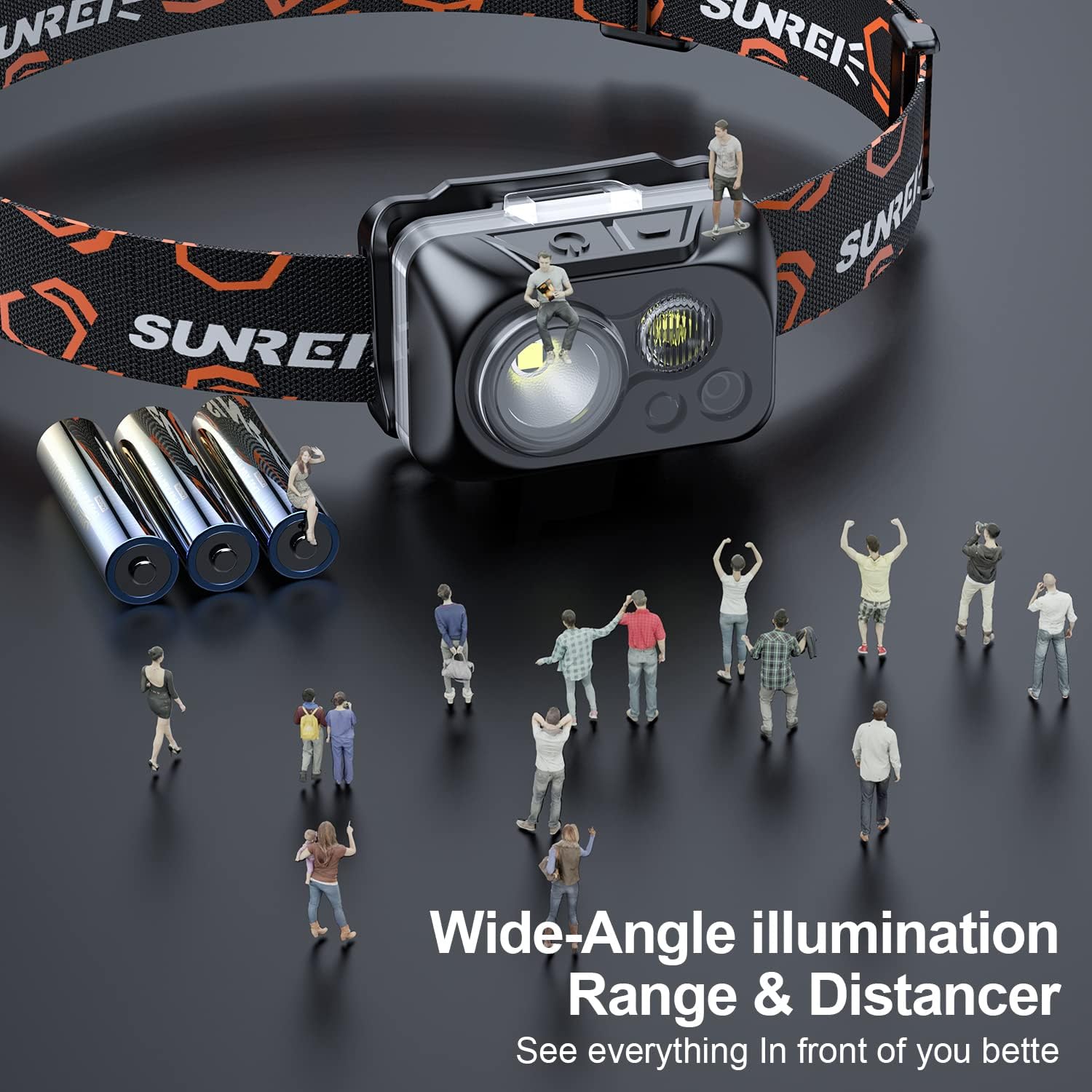 SUNREI Youdo-X LED Headlamp Flashlight, Lightweight IPX8 Waterproof 300 Lumen Bright Work Headlight with Sensor Mode for Outdoors, Camping, Running, Storm, Survival, 3 AAA Batteries Included - Black : Everything Else