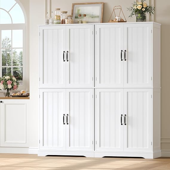 HOCSOK Pantry Cupboard, 180 cm Kitchen Larder Cupboard, Patinted Panels