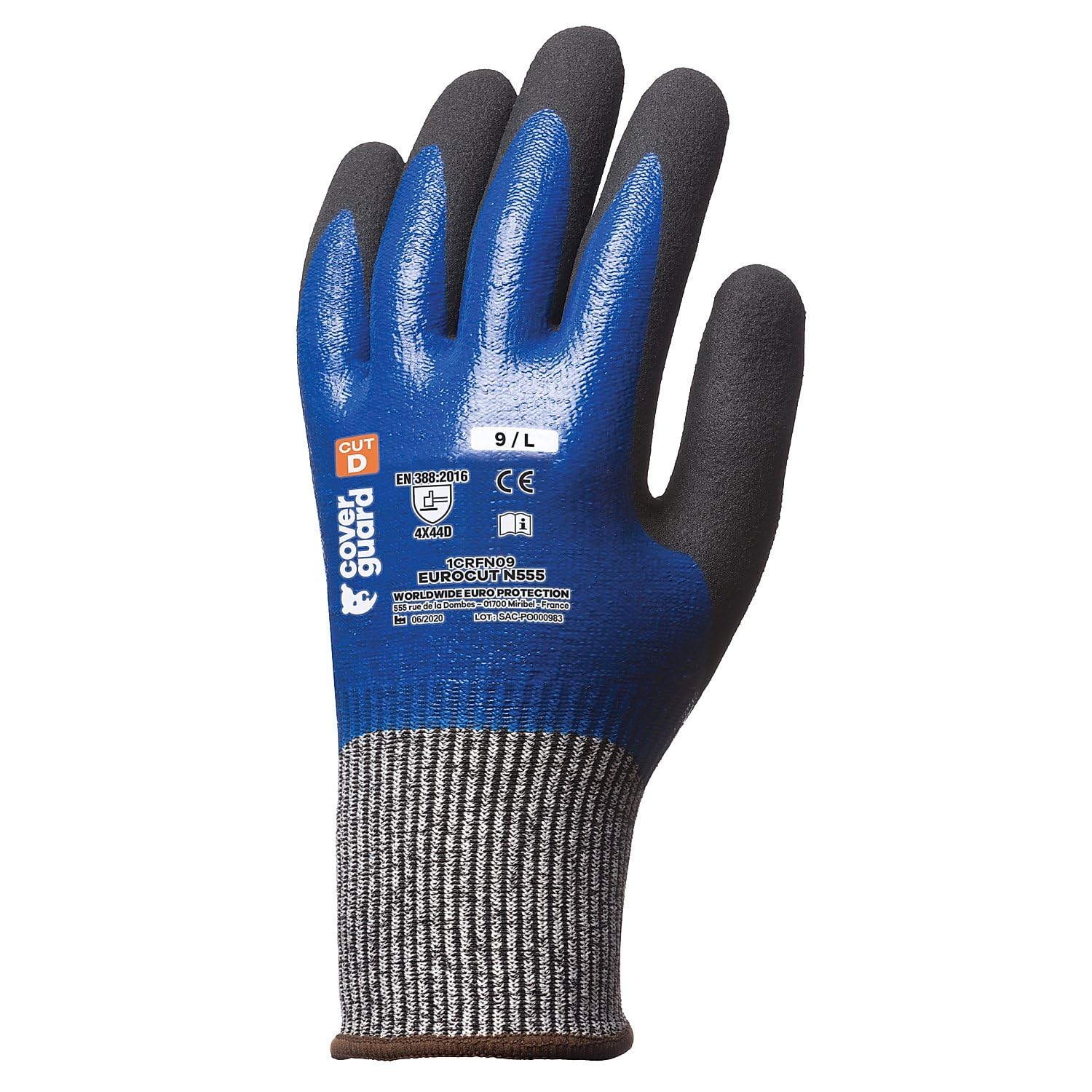 Coverguard - Gants anti coupures noir bleu en nitrile EUROCUT N555 (Pack de 5) 10 Noir / Bleu
