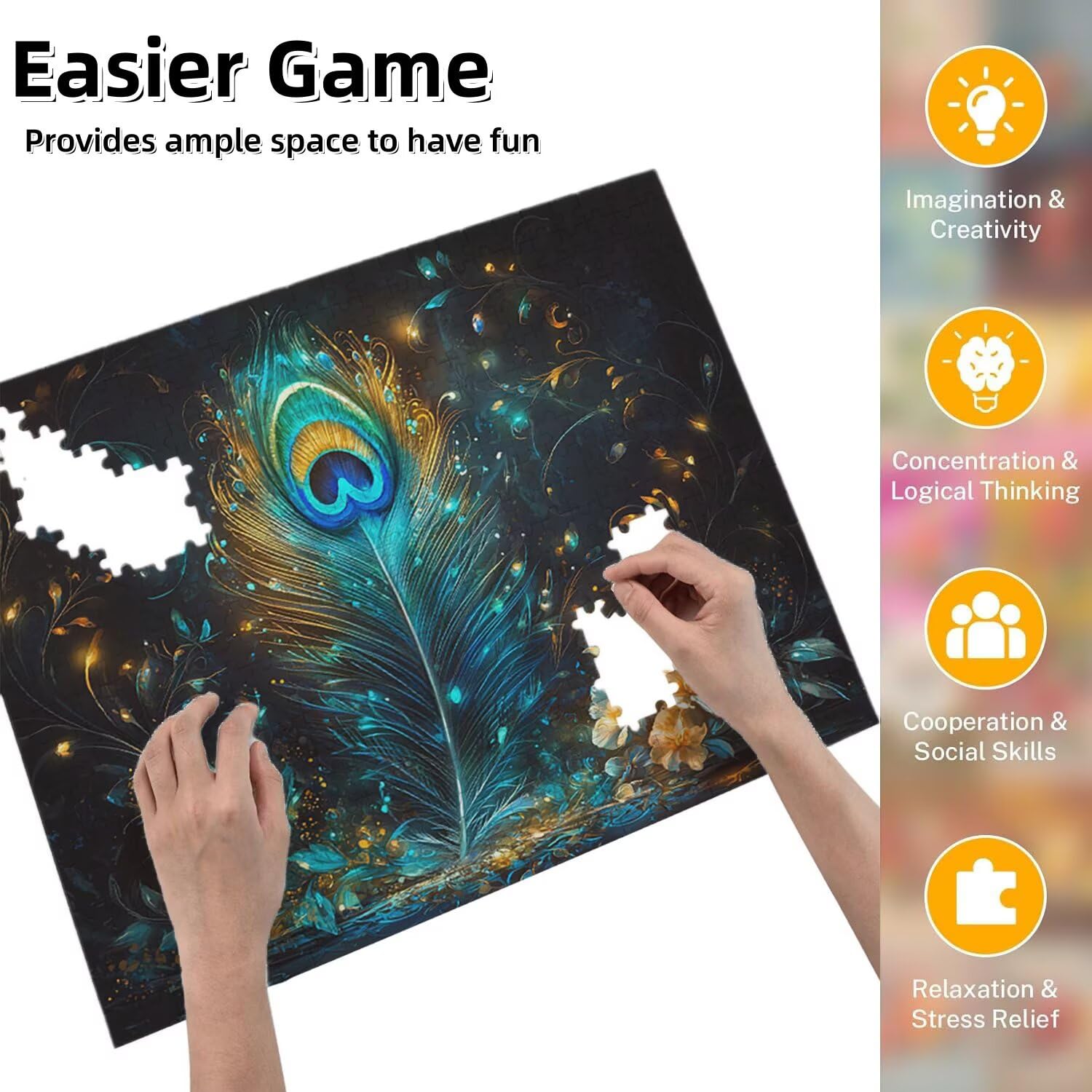 Jigsaw Puzzle, 1000 Pezzi Puzzle Classici, Paone Puzzle Rilassamento Intelligence, Mpossibile Difficile Puzzle Impegnativo per Adulti Puzzle Gioco Familiare, Regalo per Amore Amico Piume fr0-693