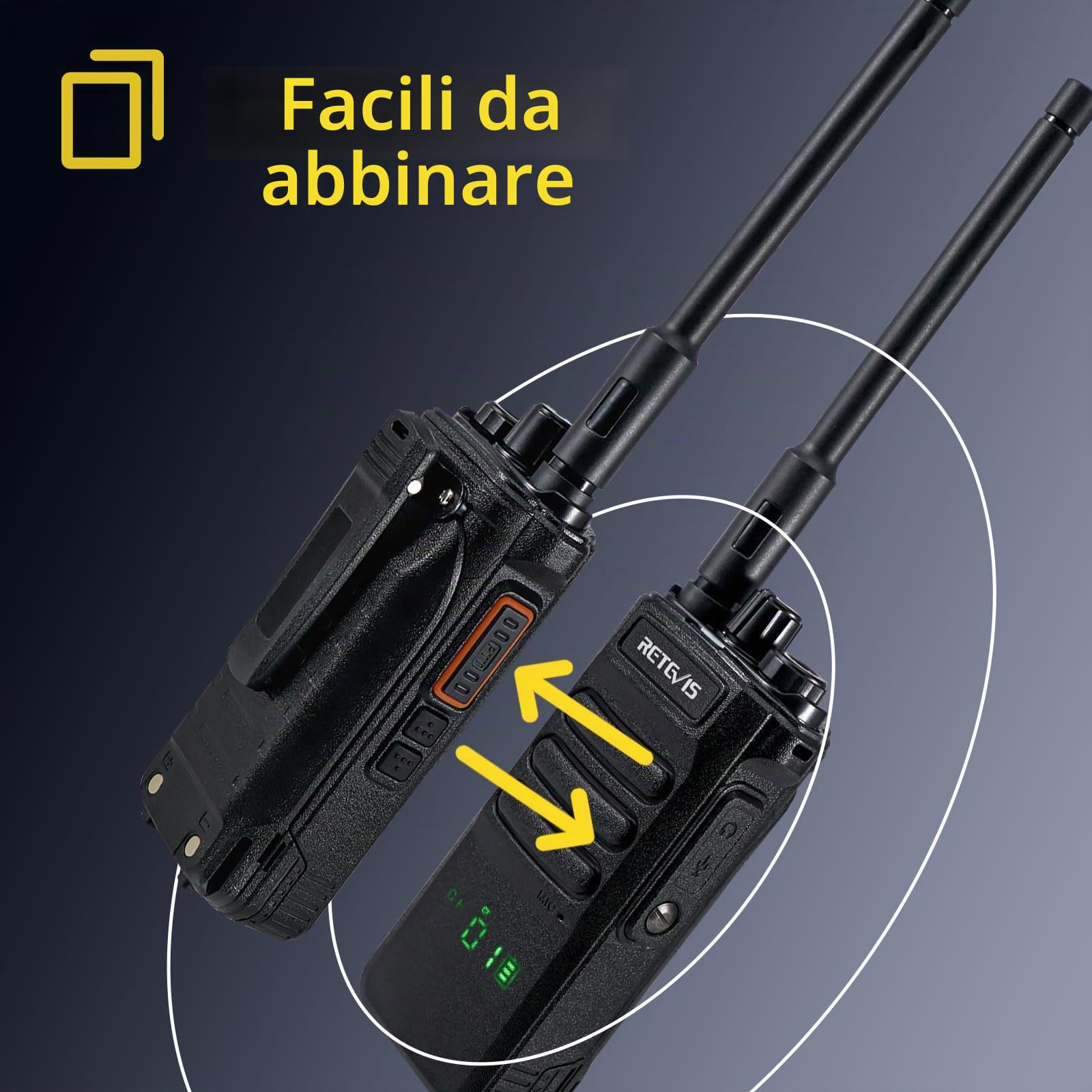 Retevis RT86 Ricetrasmittente Professionale, Walkie Talkie ad Alta Potenza | 2600mAh, Schermo, Allarme Emergenza, Ricaricabile, per Sicurezza e Industriali, Nero, 2 Pezzi