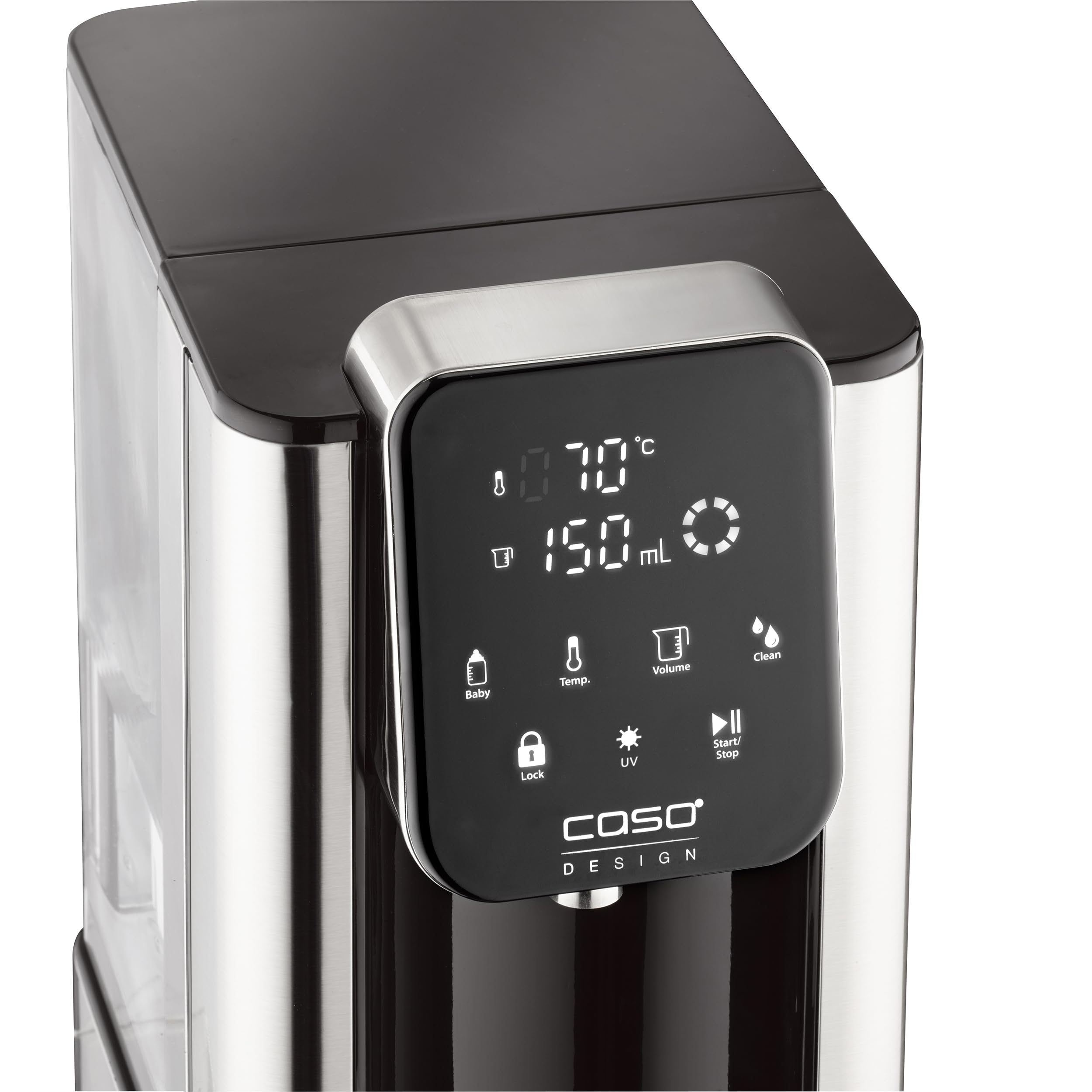 CASO HW 666 Inox UV - Distributore di acqua calda con tecnologia UV, purificazione dell'acqua igienica per alimenti per bambini, 40-100°C, 2600 Watt, 2,7 litri, risparmio energetico, elemento