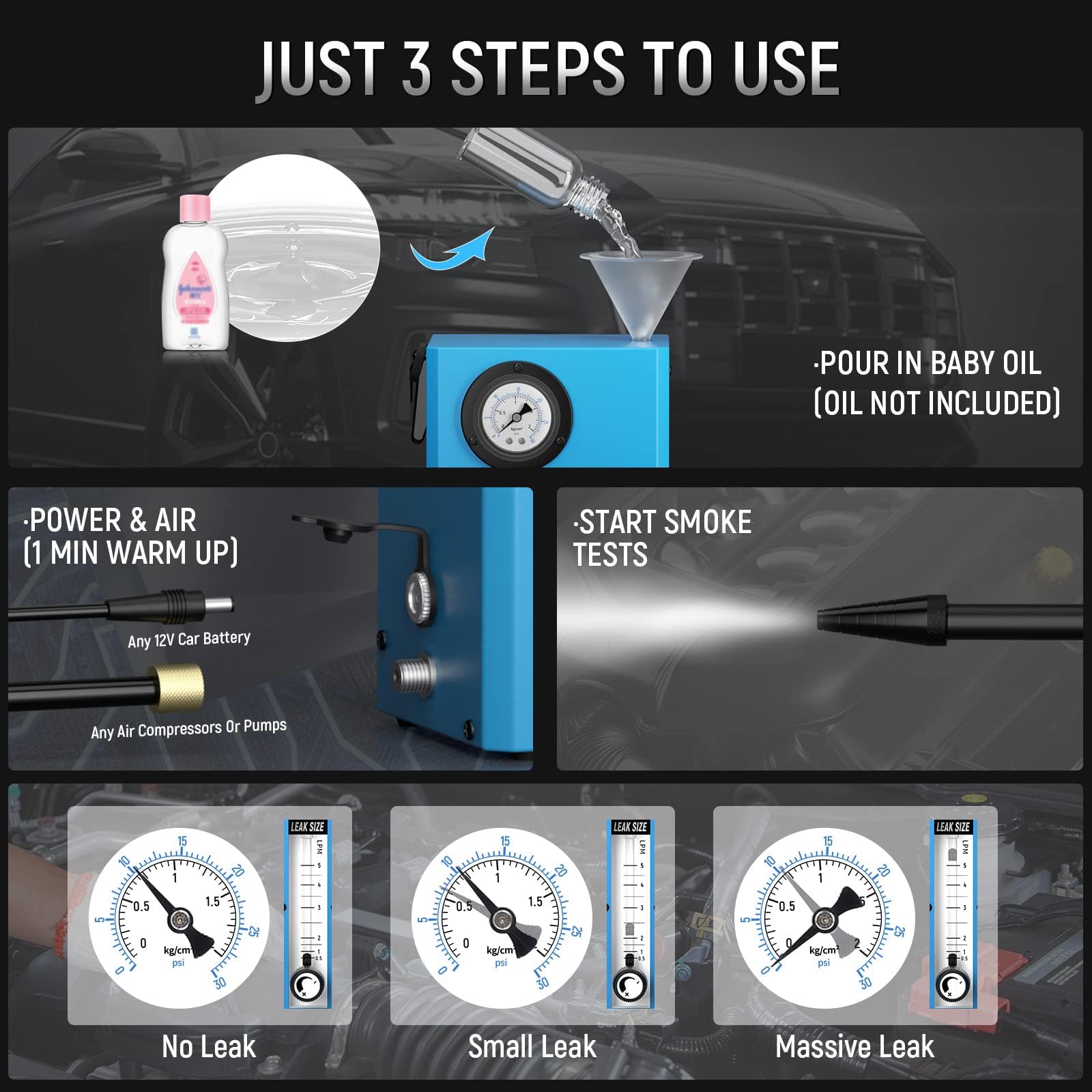 V3 Detector de Fugas de Máquina de Humo Auto,para Los Coches de 12 V
