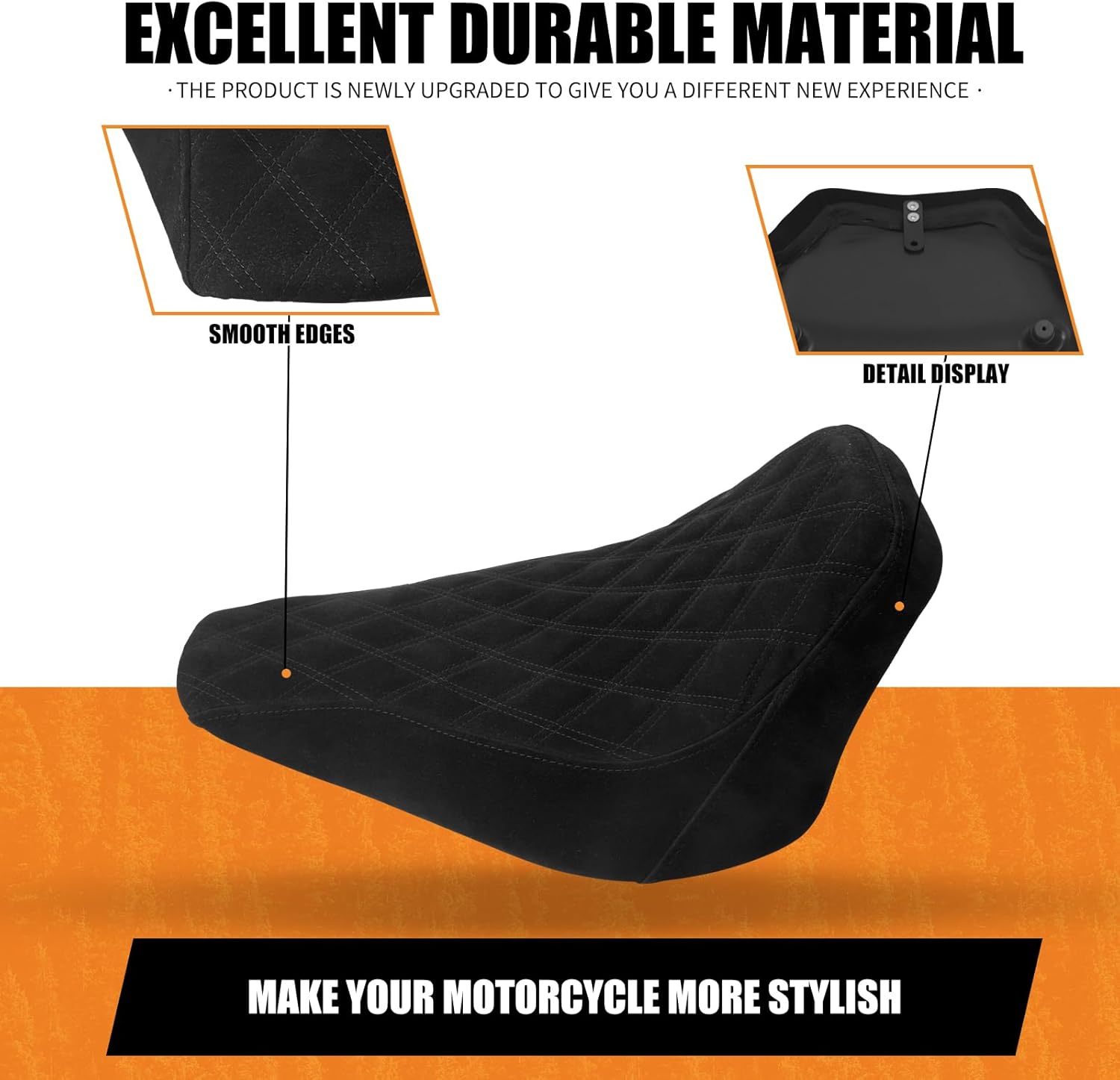 Motorcycle Front Driver Leather/Suede Cushion Pillion Seat Solo Seat Fit For Harley Softail Breakout 2013-2017 Rocker 2008-2017 (Black Stitching wiht Suede)