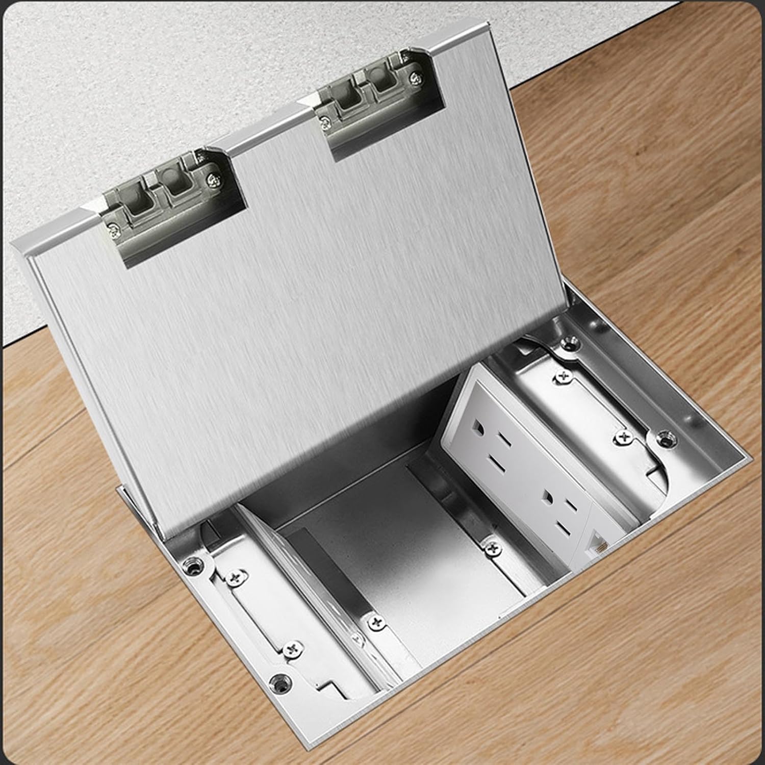 Fafeicy Recessed Floor Outlet Kit Concealed Duplex Receptacle Cover Box with USB A and Network Port for Floor Installation