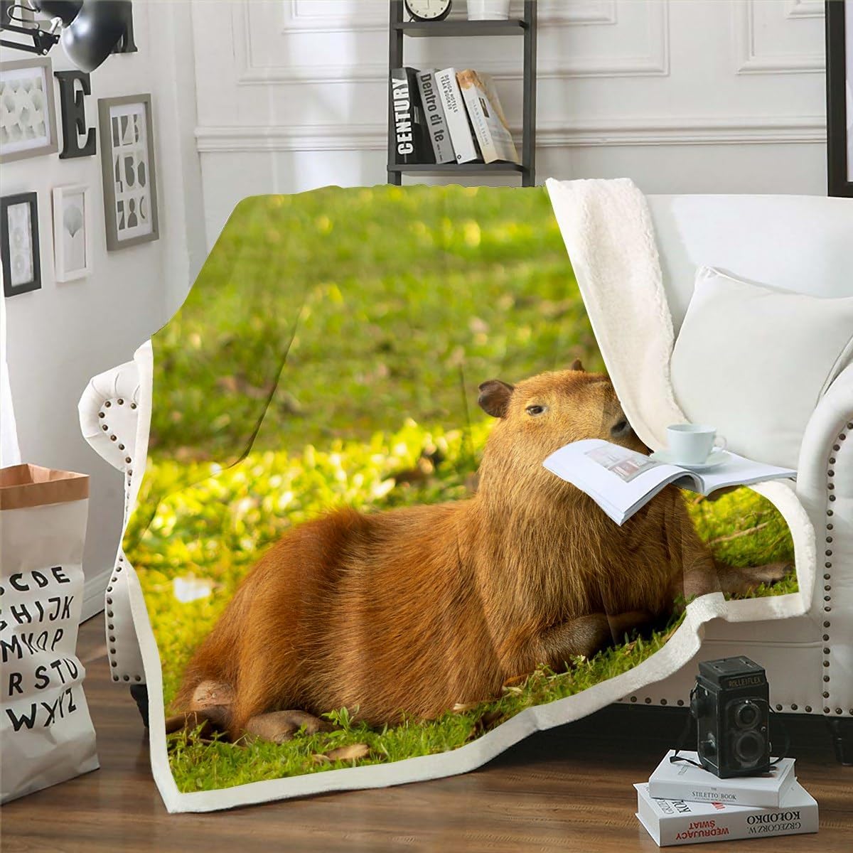 Capybara Kawaii Fleece Blanket for Women Men Adult,Cute Relaxing Capybaras Blanket Birthday Gift for Capybara Pet Lovers,Rodent Wildlife Animal Throw Blanket Nature Themed Fuzzy Blanket 60"x80"