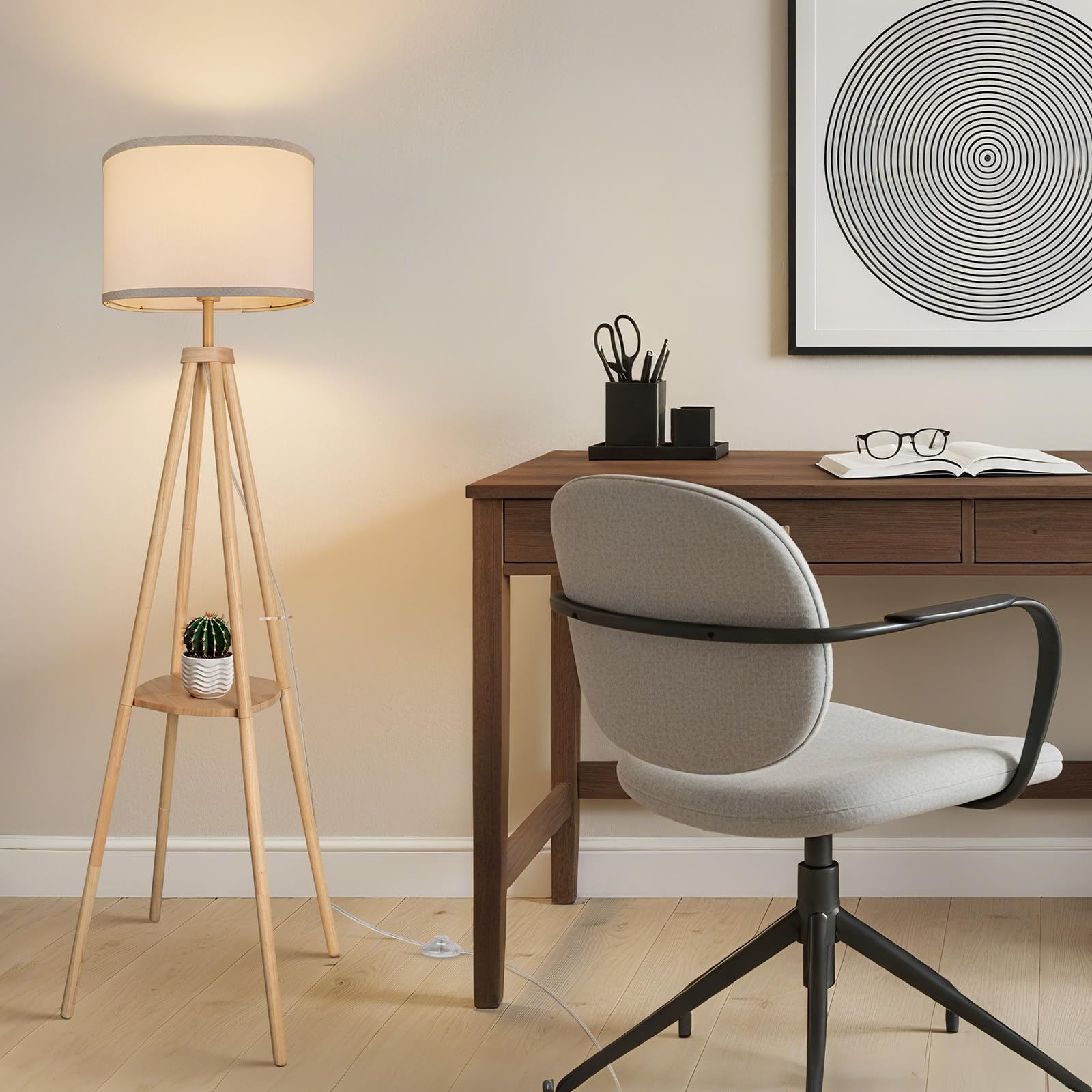 Stehlampe Wohnzimmer mit Regal Stehlampe Dimmbar 2700K-6500K Holzgestell mit Ablagefläche und Fernbedienung Stehleuchte für Wohnzimmer Schlafzimmer Büro Holz