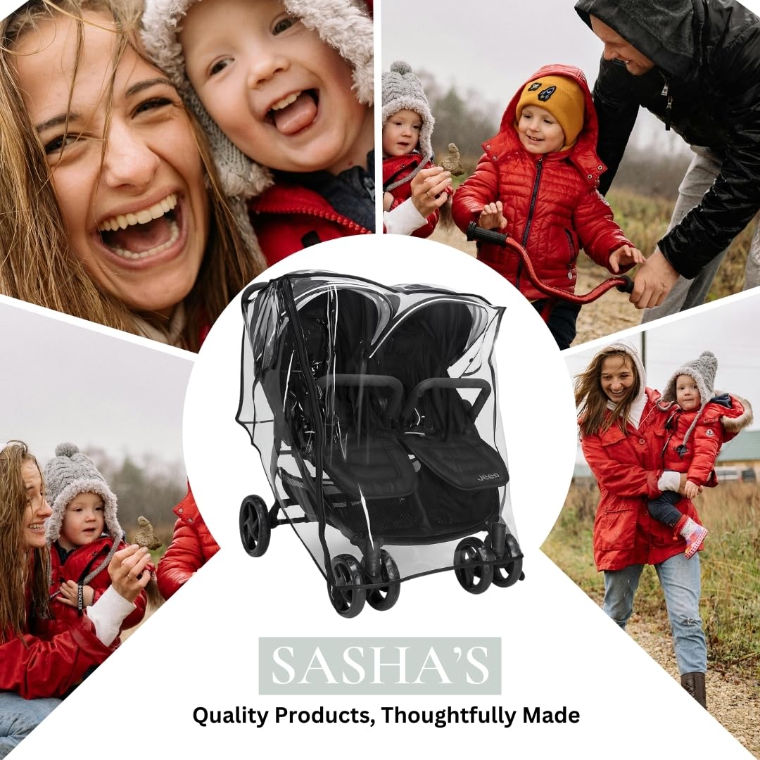 SASHA'S Rain Cover for Jeep Destination Double Stroller - Zipper Access, Maximum Coverage, Weather Shield (Jogger not Included)