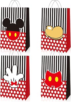 EBWHOLE 12 Pcs Cute Mouse Party Favor Bags, Cartoon Birthday Party Supplies Including 4 Patterns Double Sided Printed Candy Goodie Treat Bags with Handl B