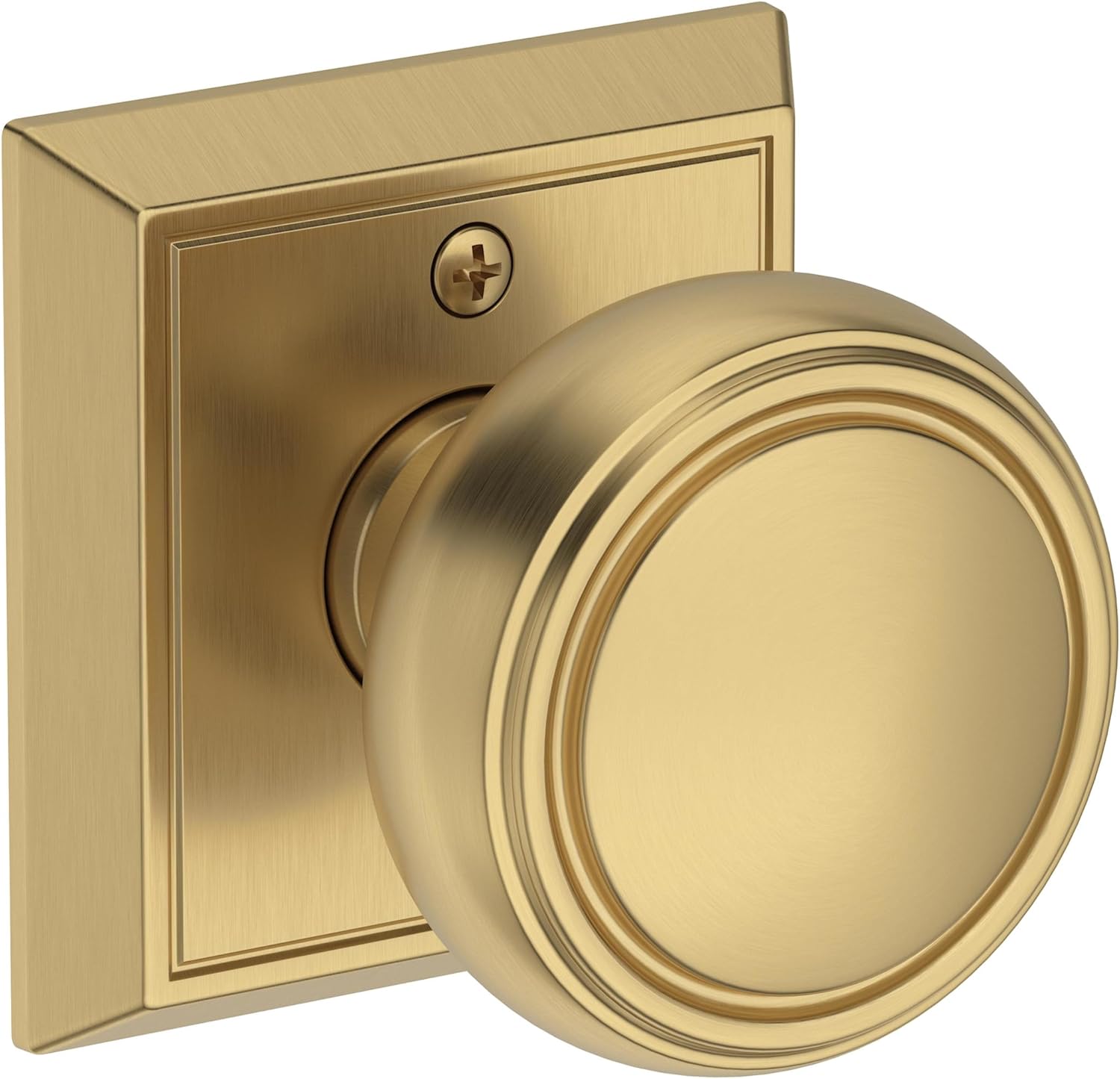 Baldwin PS.BRE.CHR Bremerton Passage Door Knob Set with Chamfered Square Rose from the Reserve Collection - Satin Nickel