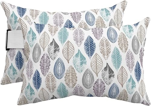 Paquete de 2 fundas de almohada lumbares impermeables con hojas azules y verde azulado, para exteriores, decoración de plantas tropicales de verano