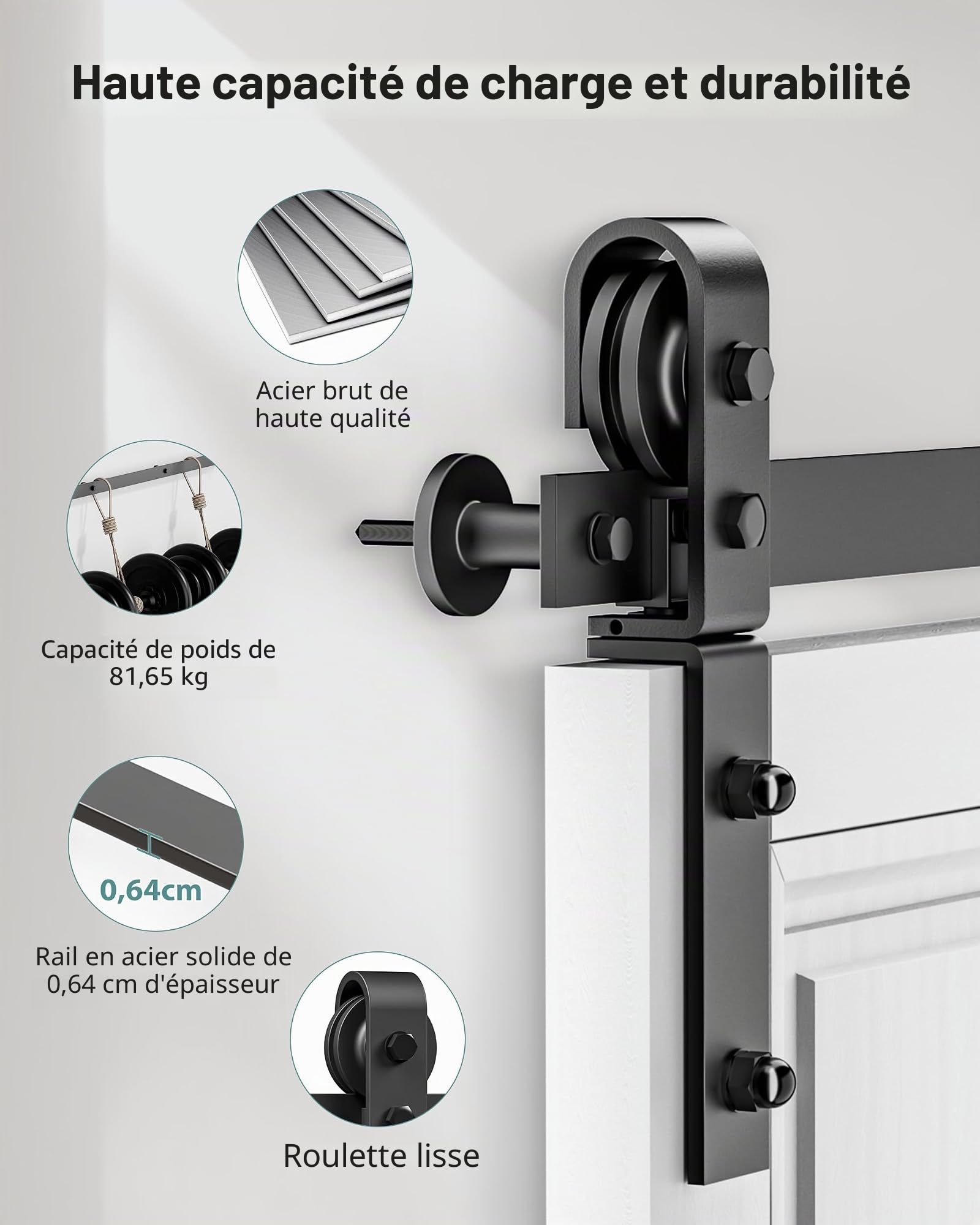 Signstek Kit complet de ferrures de porte coulissante à double volet, 1 m, pour système de ferrure directionnel unilatéral, système de porte coulissante pliante pour bois double porte 45,72 cm