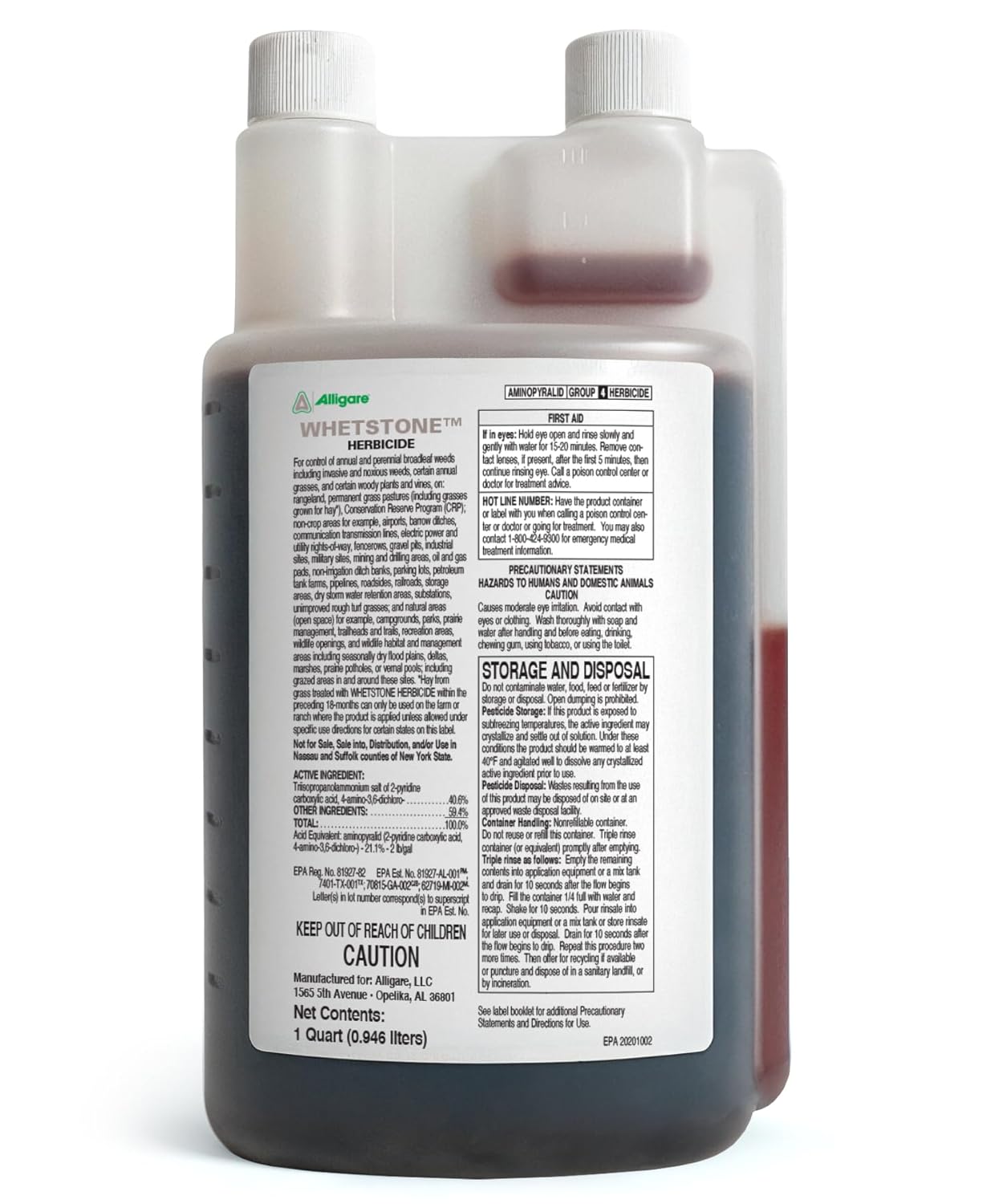 ALLIGARE Whetstone Post-Emergent Weed Killer for Rangelands, CRP, Rights-of-Way & Utility Sites - 1 Quart Herbicide Concentrate for Selective Control of Woody Plants, Broadleaf Weeds & Vines