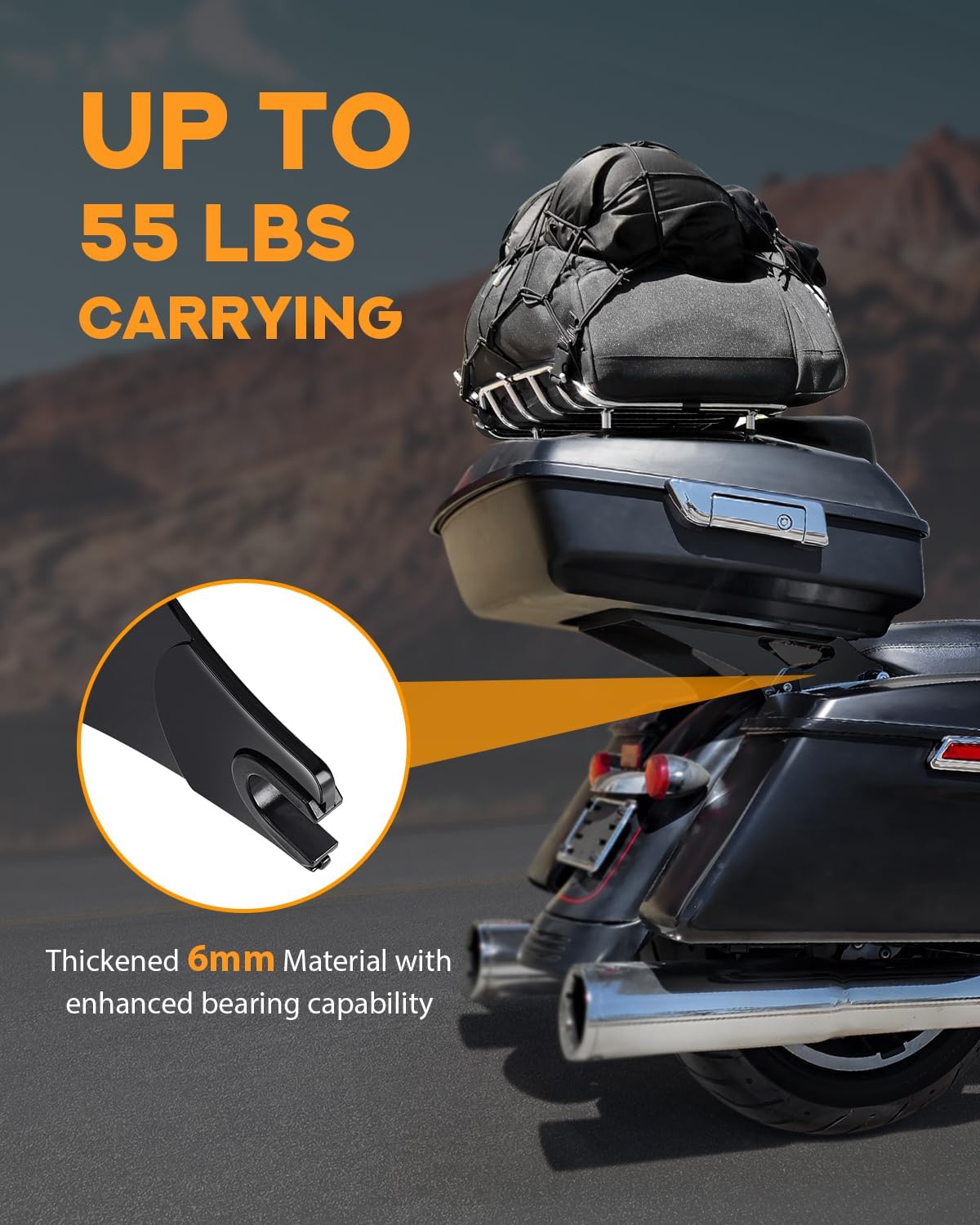 PBYMT Tour Pack Mount Thicker with 4 Point Docking Hardware Kit, Detachable Two-up Luggage Rack Fits for Harley Davidson Touring Street Glide Road King Electra Glide 2014-Later, Black