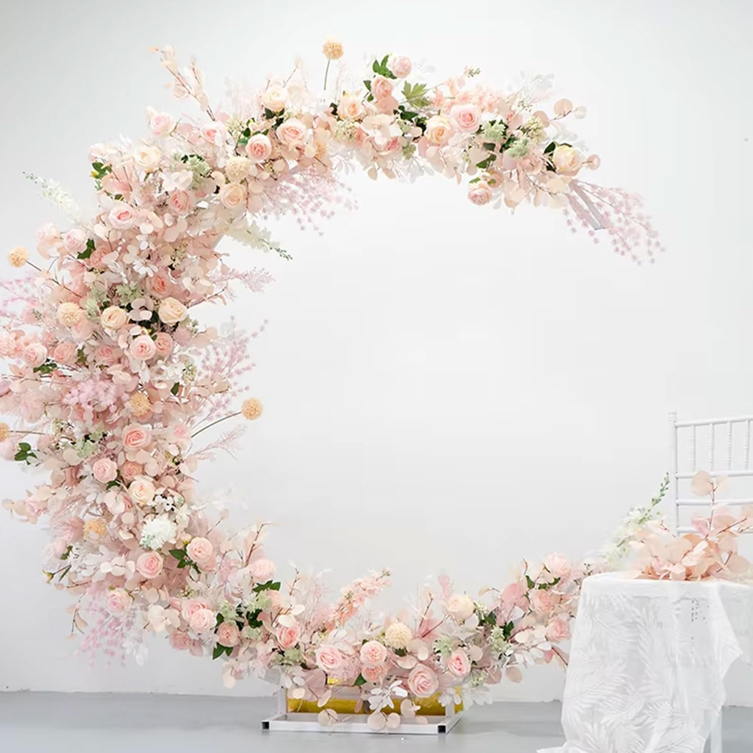 Supporto curvo per arco nuziale per sfondo cerimonia, arco lunare per festa di compleanno, sposa, baby shower, arco mezzo curvo con base rettangolare