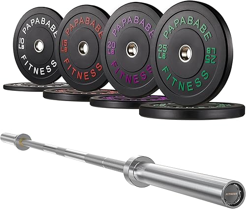 Miniatura 16 de Papababe Barra Olímpica de 7 Pies 1000LB/1500LB de Capacidad de Peso con Juego de Placas Amortiguadoras, Placas de Peso de 2 Pulgadas, Levantamiento