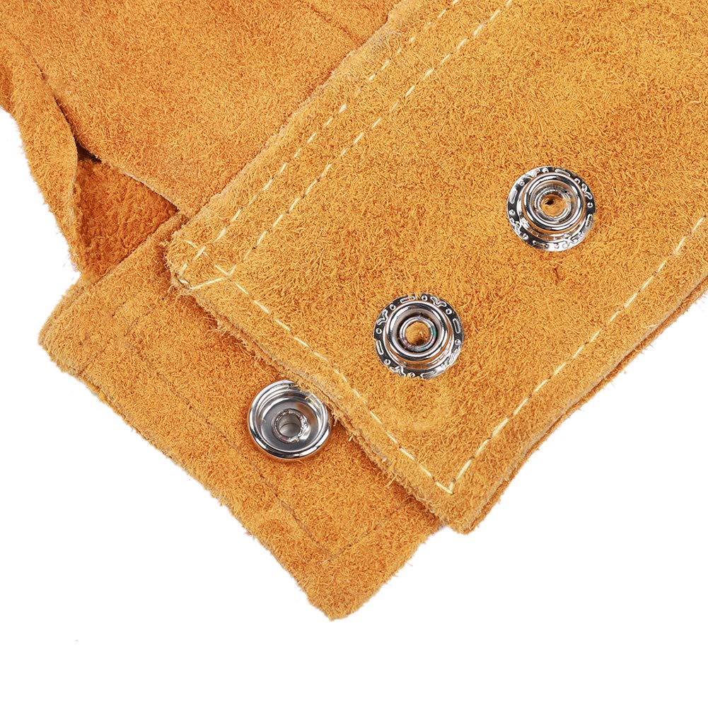 Delantal de soldadura de cuero con manga, Delantal de cuero de vaca para soldador para hombres y mujeres, Chaqueta de soldadura resistente, con mangas y cuello, Delantal de