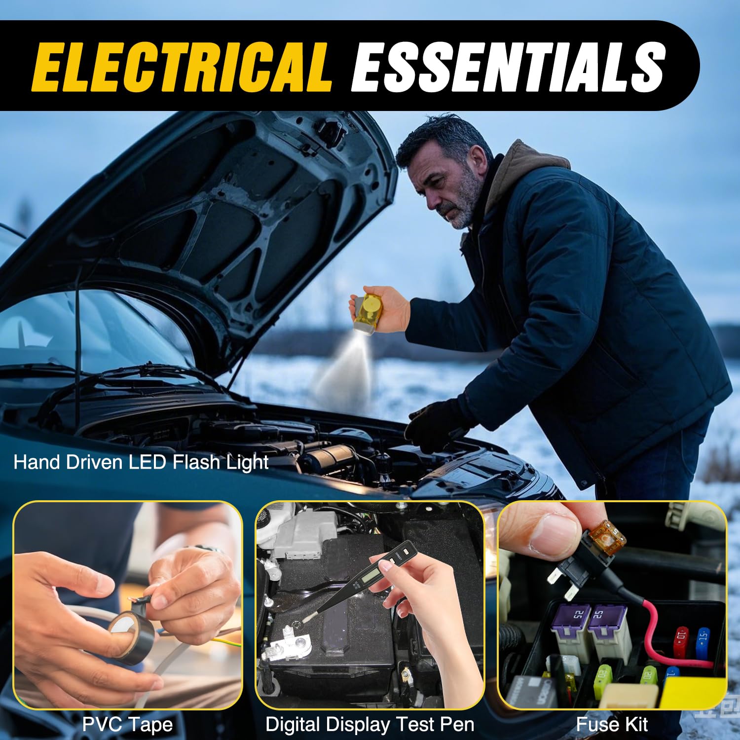 Nilight Car Emergency Kit with Jumper Cable Air Compressor Tire Repair Essential Tools First Aid Alligator Connector Electrical — view 6