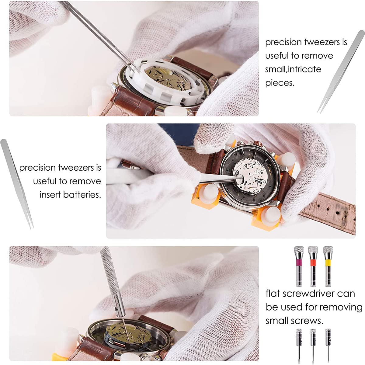 9Pcs Watch Battery Replacement Tool Kit,Watch Back Remover Tool Set,Adjustable Watch Case Opener Tool,Professional Watch Link Removal Tool Kit with Watch Holder, Precision Tweezer