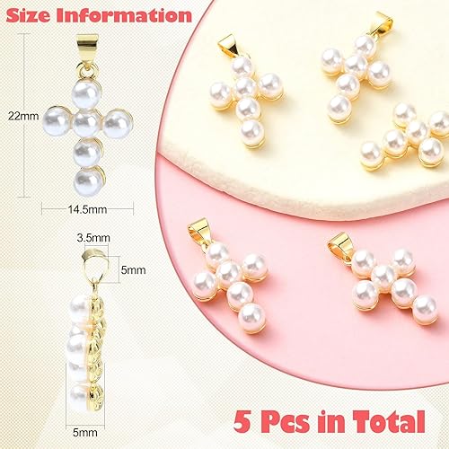 Miniatura 2 de Ipotkitt 5 dijes de cruz de perlas blancas con forma de crucifijo blanco, dijes religiosos de concha de agua dulce natural para manualidades y