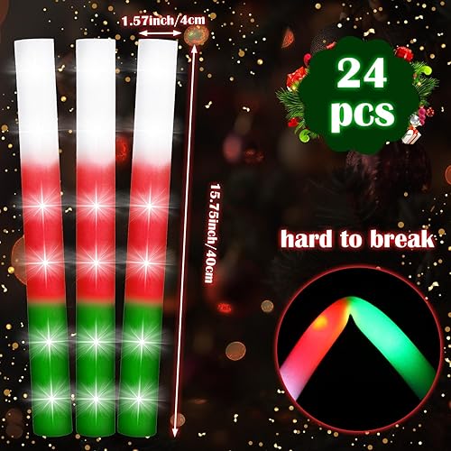 Miniatura 2 de 24 barras de luz LED de 16 pulgadas con luz LED a granel, luces rojas, blancas y verdes, recuerdos de fiesta que brillan en la oscuridad, con 3