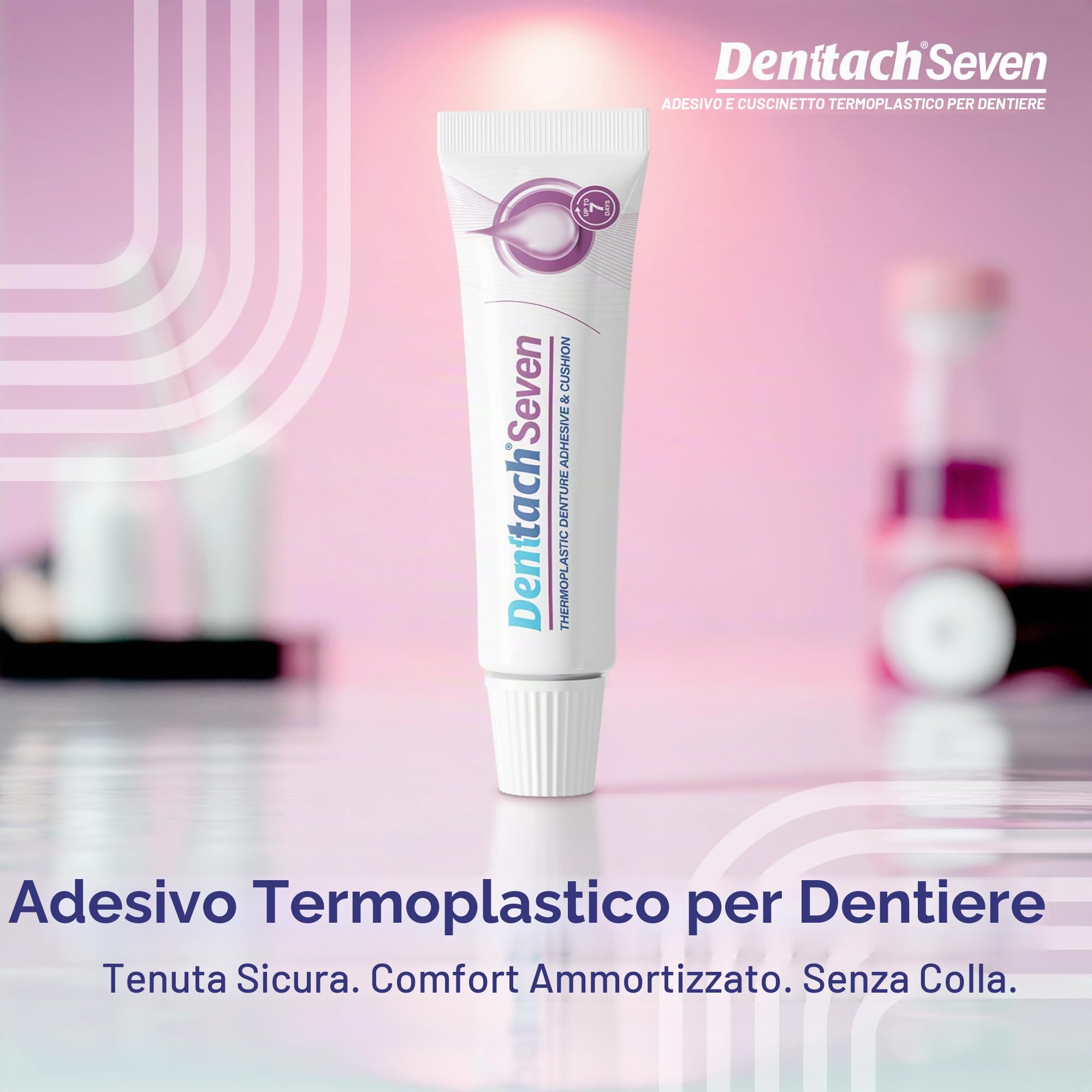 Denttach Adesivo per protesi, adesivo termoplastico cuscino e reliner, presa comoda e sicura fino a 7 giorni, senza colla, senza zinco, a lunga tenuta (confezione da 3)