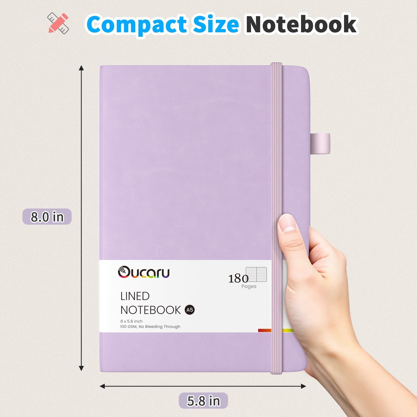 Oucaru Quaderno a righe, confezione da 16, 180 pagine, A5, per scrittura, carta spessa 100 g/m², piccoli quaderni quotidiani per donne, uomini, lavoro, scuola, viaggi