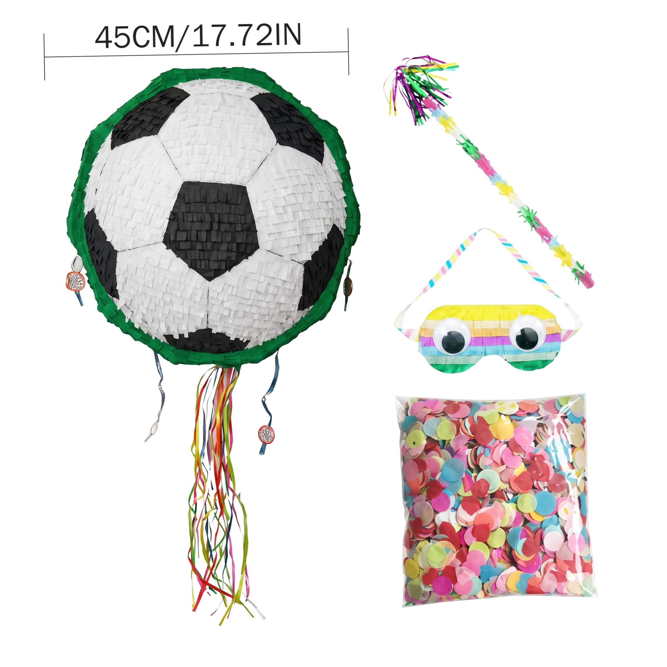 Decorazioni per feste di compleanno a tema calcio, pieghevoli, con doppia modalità di gioco, bastone, benda e coriandoli, decorazioni