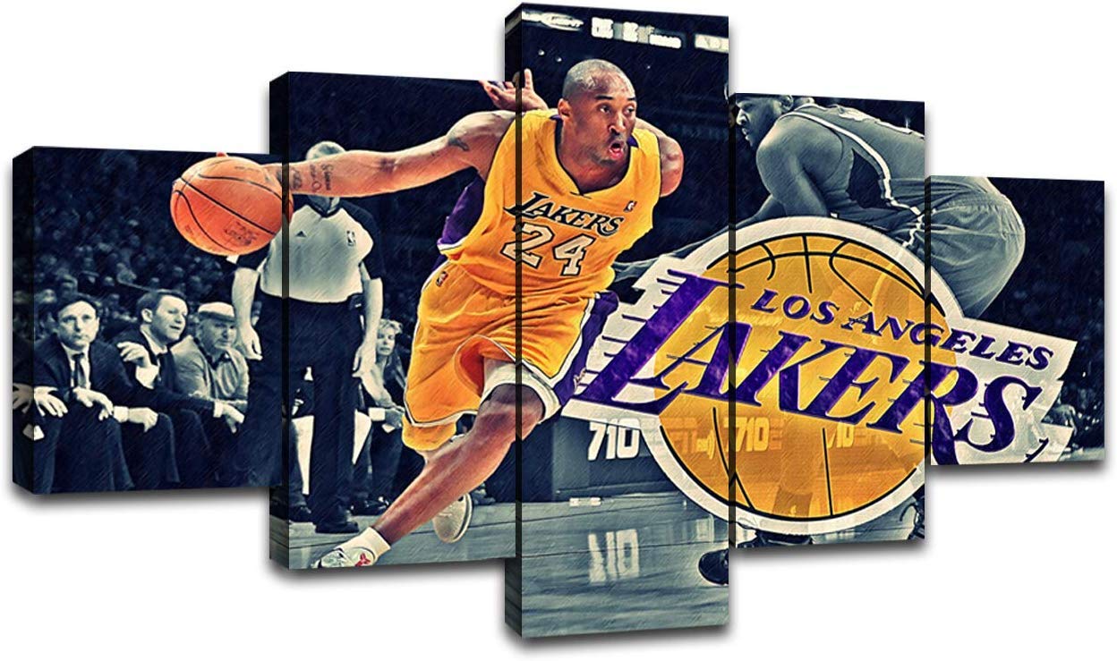 Kobe Bryant Wall Decor Art Paintings 5 Piece Canvas Picture Artwork Living Room Prints Poster Decoration Wooden Framed Ready to Hang [50''W x 24''H]