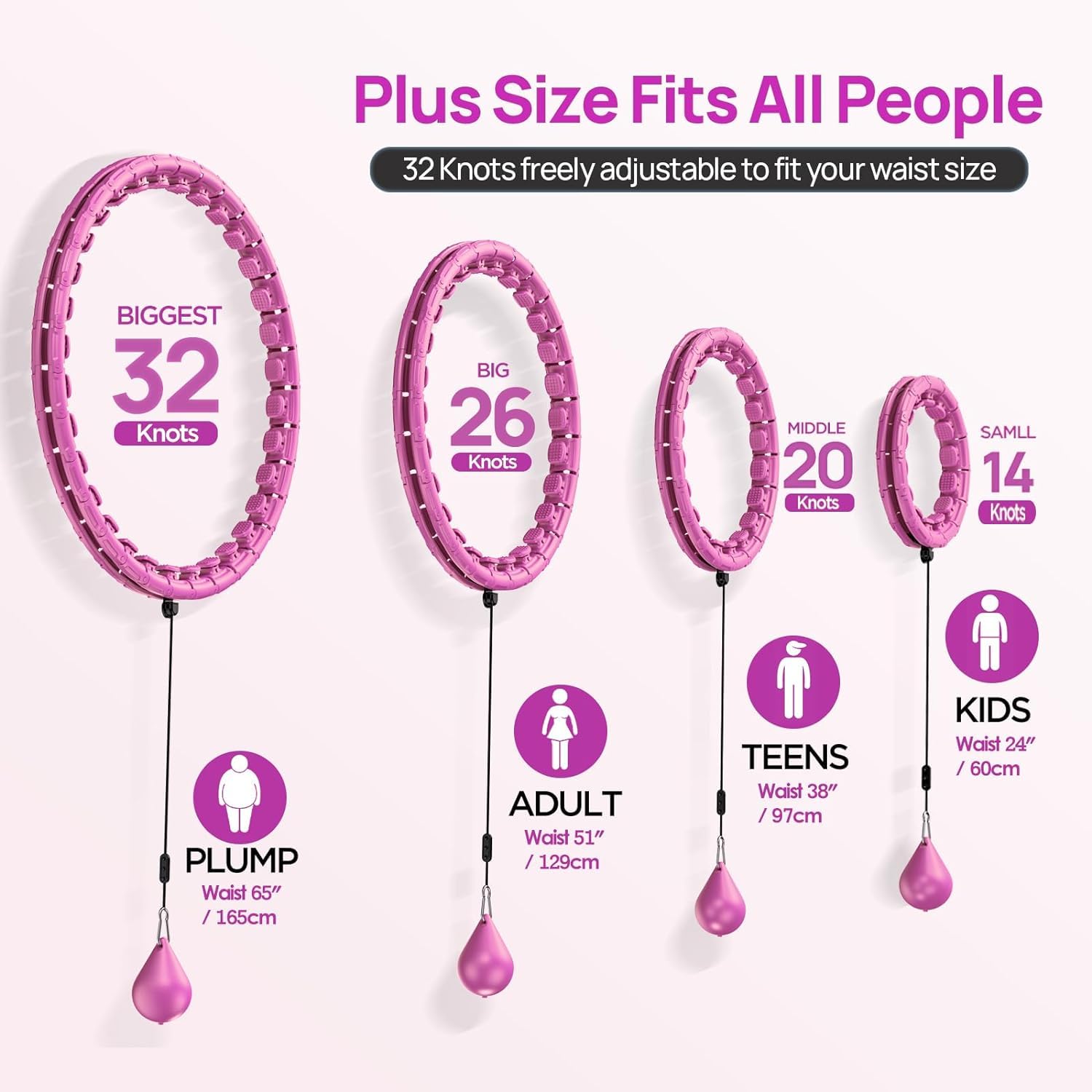 Hula Hoop Fitness voor volwassenen, fitnesshoepel met verstelbare maat, 360 graden massage smart hoelahoep met 24 segmenten voor gewichtsverlies, valt niet omlaag
