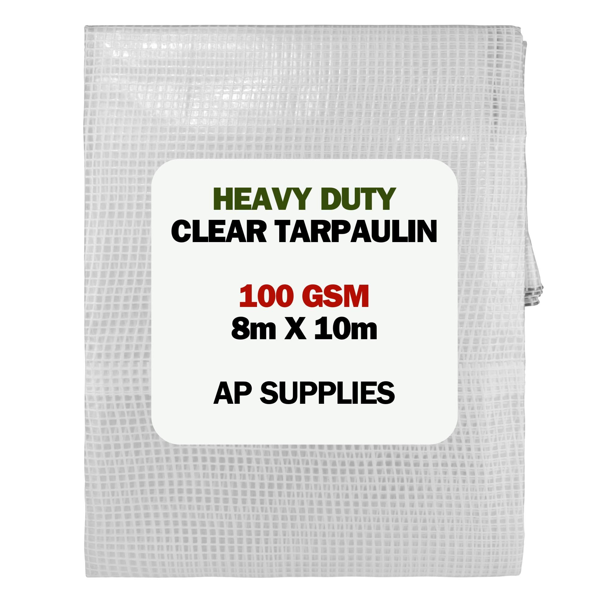 AP Supplies 100gsm Clear Tarpaulin 8m x 10m – M-Grade Reinforced Mesh with Eyelets – Transparent Waterproof Cover for Greenhouses, Outdoor Workspaces & Garden Protection