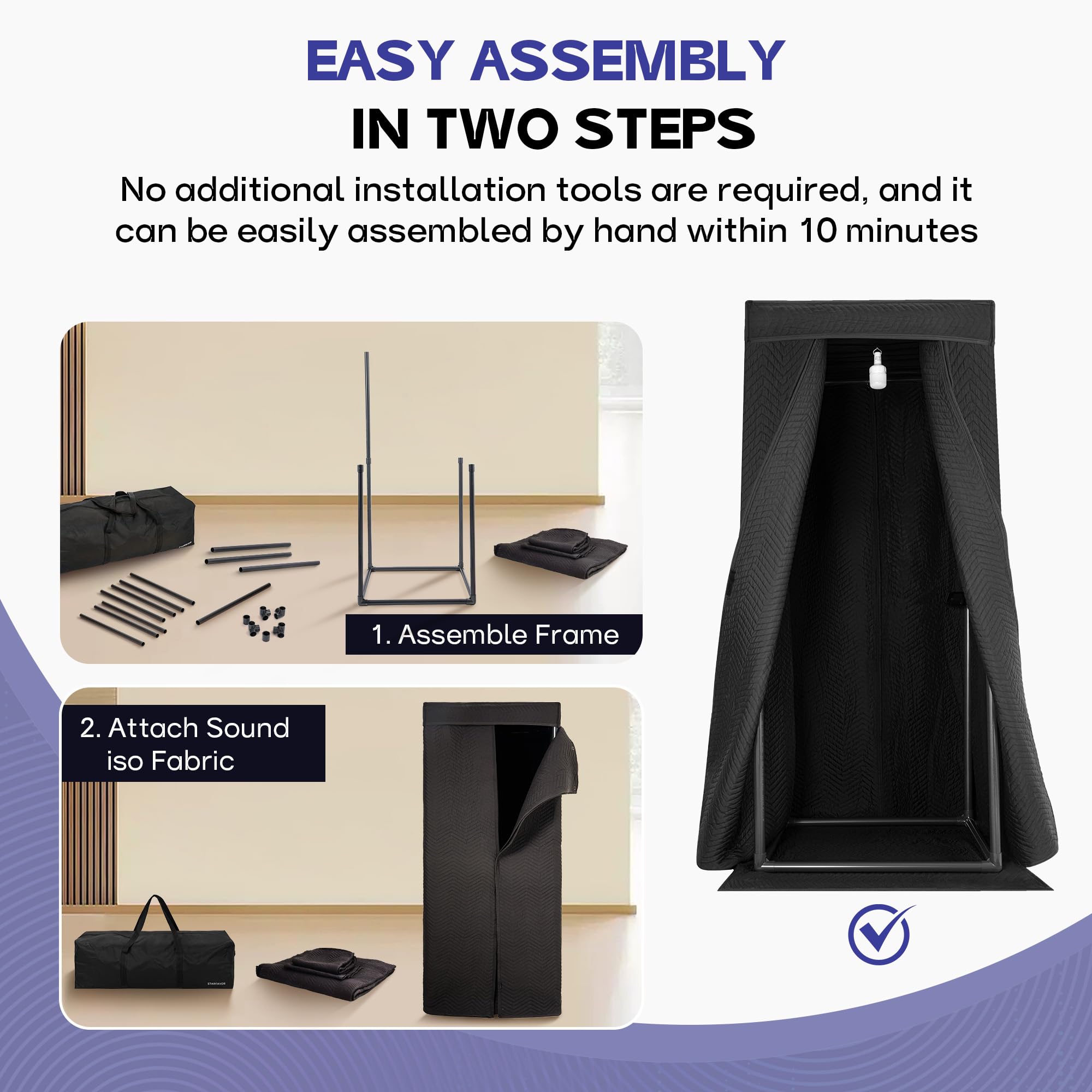 Starfavor Portable Vocal Booth for Recording Echo-Free Vocals, Double-layer 360 Reverb Stand-In Isolation Shield, Pro-Sound Blankets, Studio with Travel Bag - Image 7