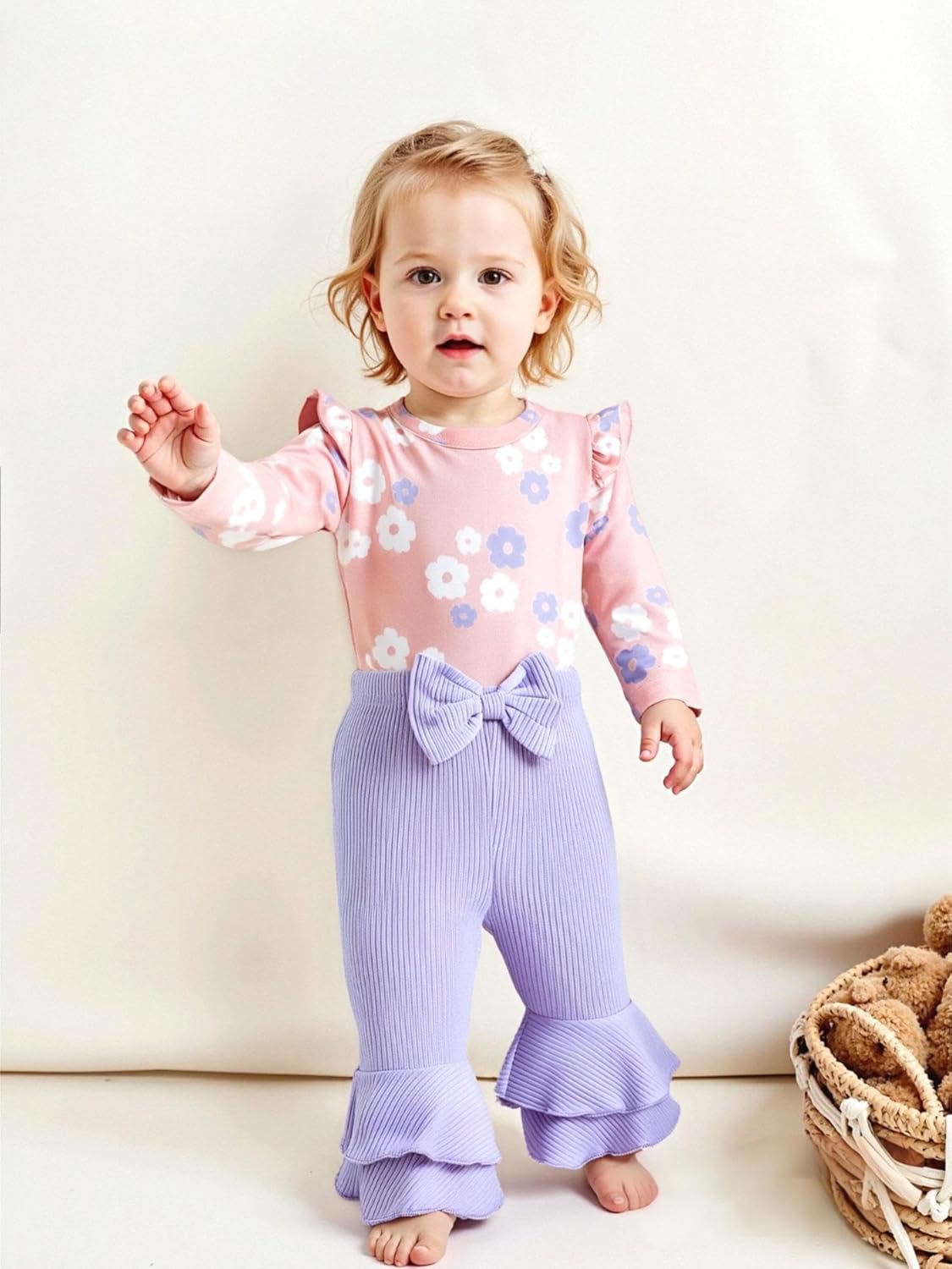 Renotemy Preemie Newborn Baby Girl Clothes Infant Romper Fall Winter Outfits Gifts for Girls Cute Bell Bottoms Pant Sets - Image 2