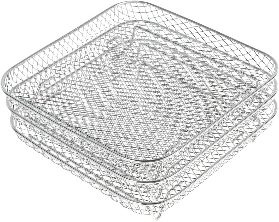 Air Fryer Racks Three Layer Stackable Dehydrator Racks Stainless Steel Square Air Fryer Basket Tray Air Fryer Accessories Fit for 5.8QT Air Fryer and 7.5L-8L Square Air Fryer(Graphic payment)