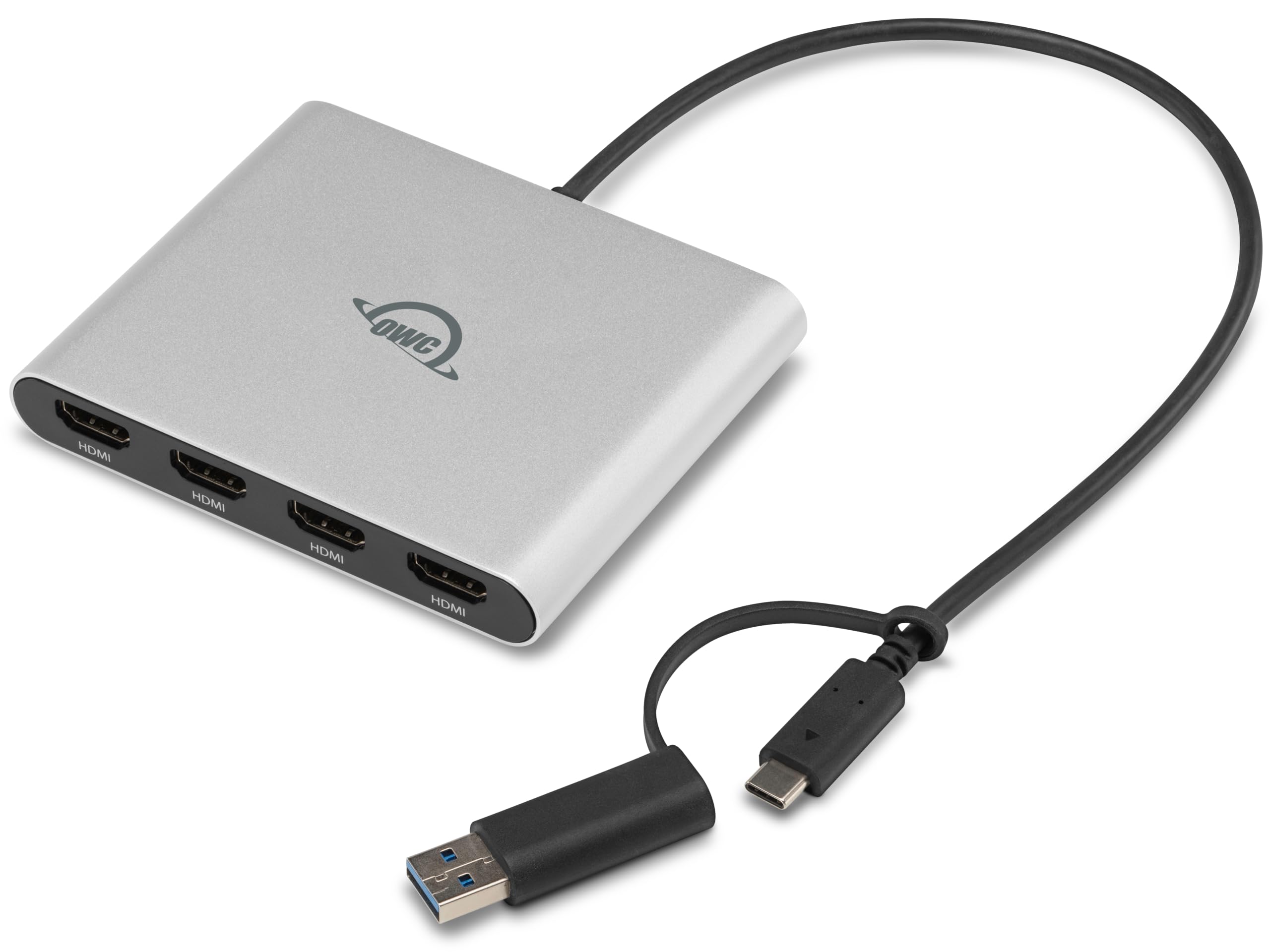OWC Adattatore USB-C Quad HDMI 4K con DisplayLink – 4 Monitor 4K @60Hz, Power Delivery 90W, Compatibile Mac M1/M2/M3/M4, PC, Chromebook – Plug & Play, Audio HDMI, Bus Powered