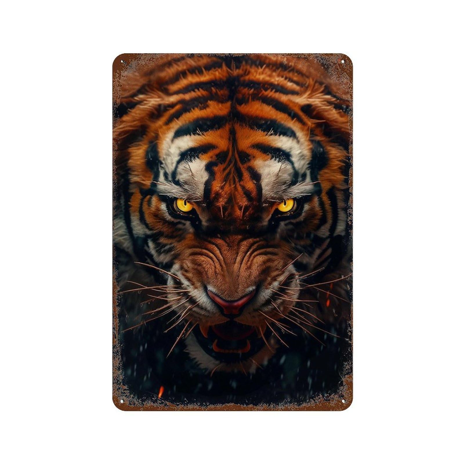 Tiger Roaring in Rain Vintage Metal Tin Sign 11.8"x7.9", Farmhouse Wall Decor for Garage, Bar And Workshop Decor