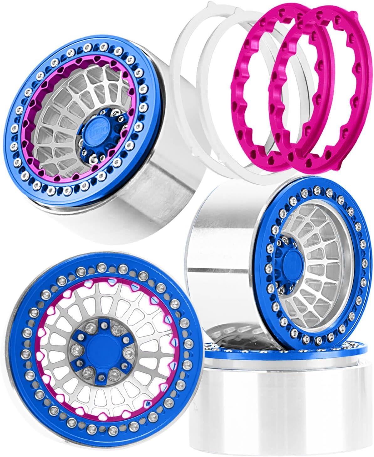 2.2 RC Wheel Rims for 1/10 SCX10 90046 AXI03007 TRX4 TRX6 VS4-10 Gen7 Gen8 MST CFX D90,Aluminum RC Truck Tires Wheels Rims,2.2" Beadlock Wheel Rims Heavy Duty Rim (4PCS) Silver