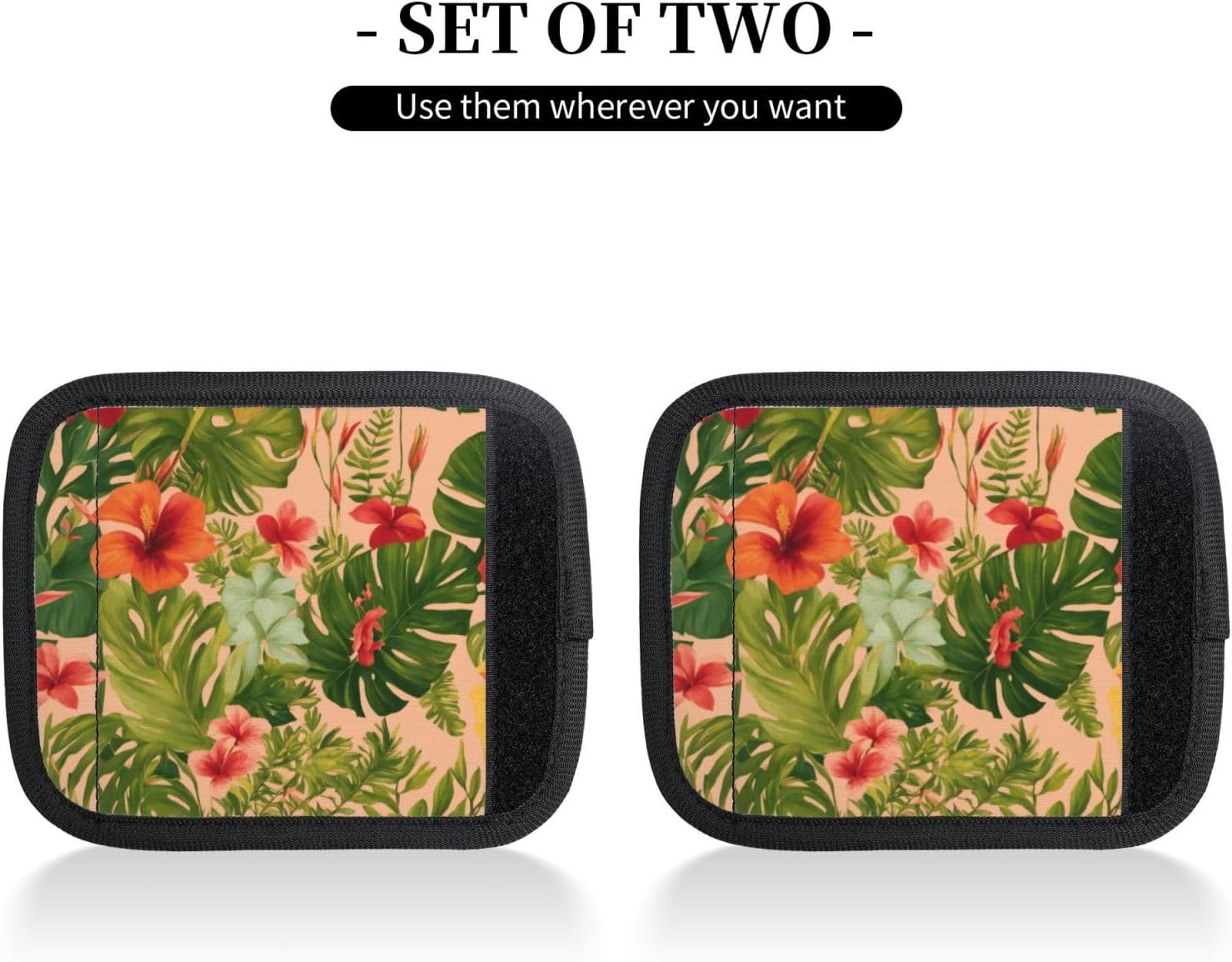 Hojas Tropicales Y Flores Print Luggage Handle Wraps Luggage Identifiers Soft Neoprene Luggage Handle Wraps for Suitcase Trolley Handle Grip Cover 2 Pack Luggage Tags