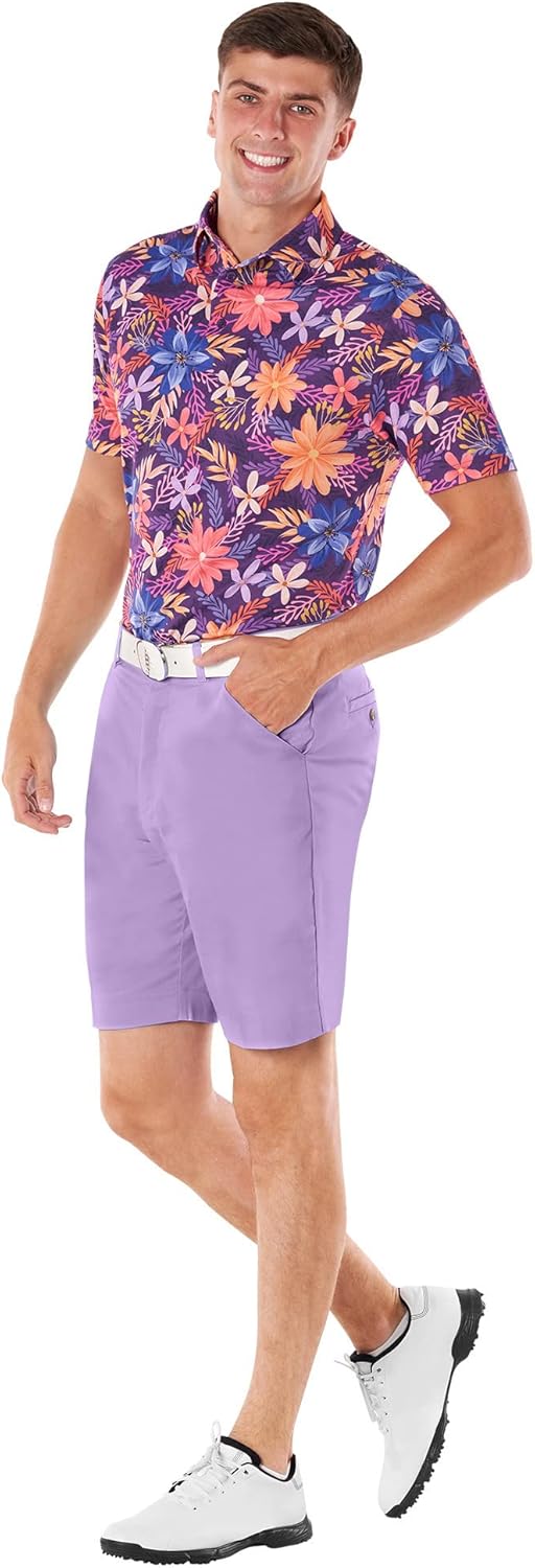Royal & Awesome Men's Pastel Golf Shorts, Golf Shorts for Men Slim Fit, Funny Men Apparel, Crazy Bright Design, Colorful