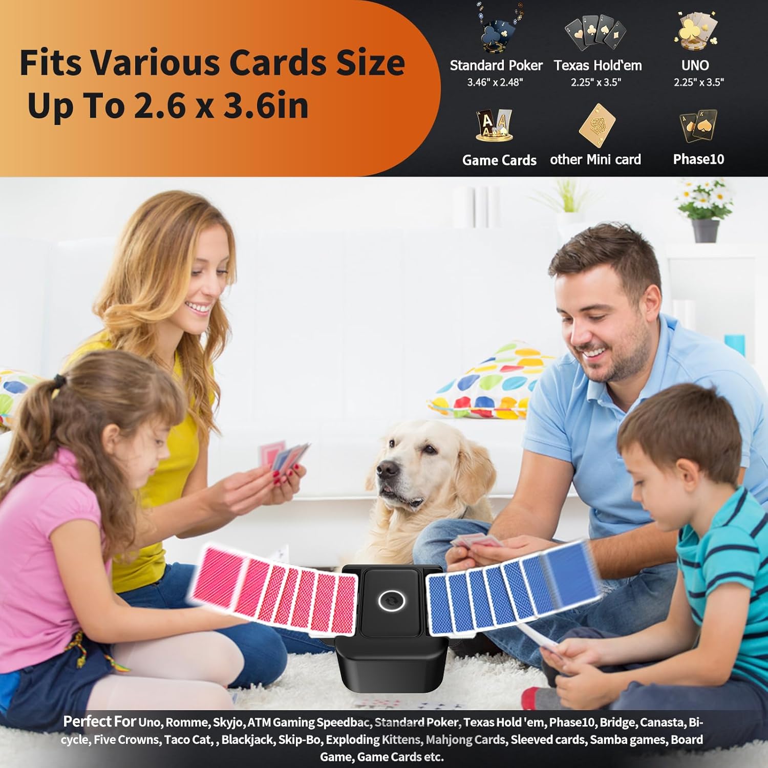 M5 Smart Auto Card Shuffler for 2 Decks, One-Press Automatic Card Shuffler, USB-C Rechargeable, Low Noise, Portable, Fast Shuffle for UNO, Skip-Bo, Skyjo, Blackjack, Poker