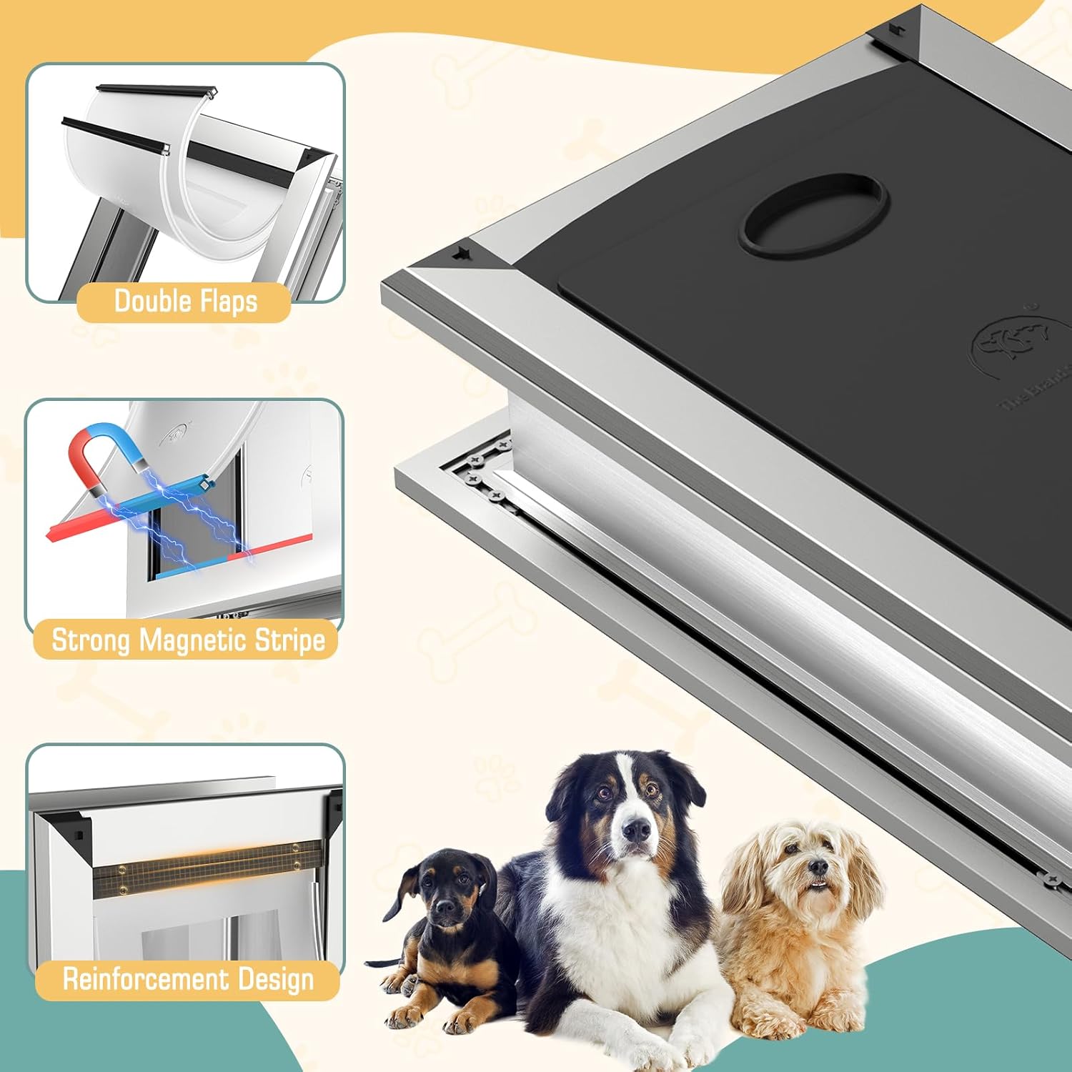 Large Dog Door for Wall, Heavy Duty Pet Door with All Aluminum, Sliding Lock Panel Doggy Door for Exterior Wall,for Pets Up to 110 lbs.