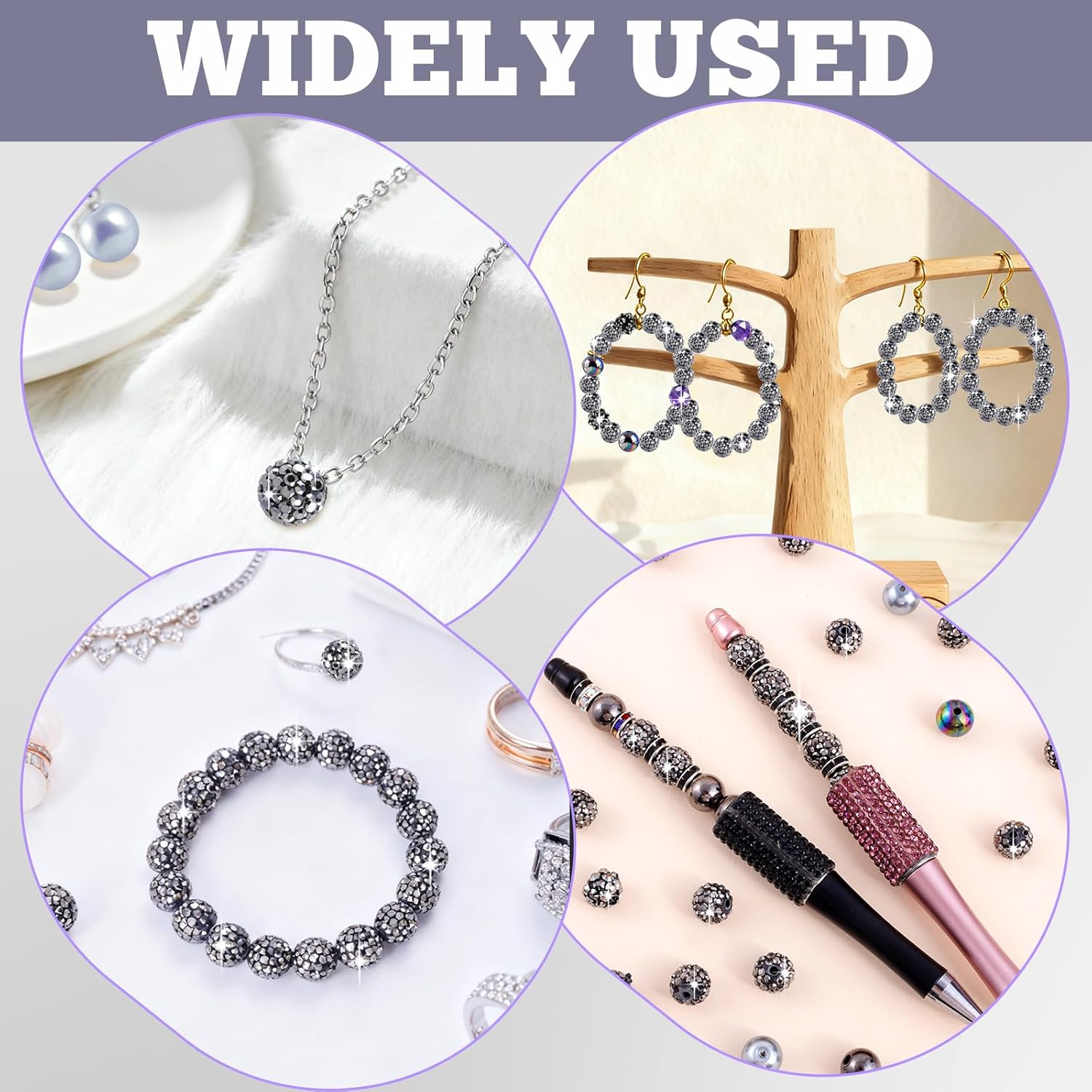 300 PCS Rhinestone Beads for Jewelry Making, 200 PCS 10mm Crystal Clay Beads, 50 PCS 6mm Pearl Bead, 50 Pcs 8mm Spacer Bead, for DIY Bracelet Necklace Earring Crafting(Grey) - Image 5