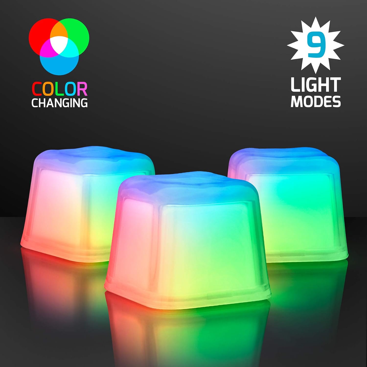 Set of 12 Hollywood Ice Multicolor Light Up LED Ice Cubes