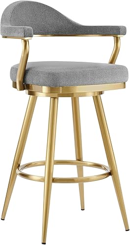 Armen Living Justin Modern Farmhouse Taburete giratorio de 30 pulgadas de altura de asiento con ancla de tela gris y patas de acero inoxidable