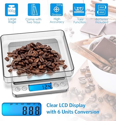 Miniatura 2 de AMIR - Báscula digital de cocina, báscula de joyería de bolsillo de 17.64 oz0.00 oz, peso de calibración de 3.53 onzas, báscula de alimentos para