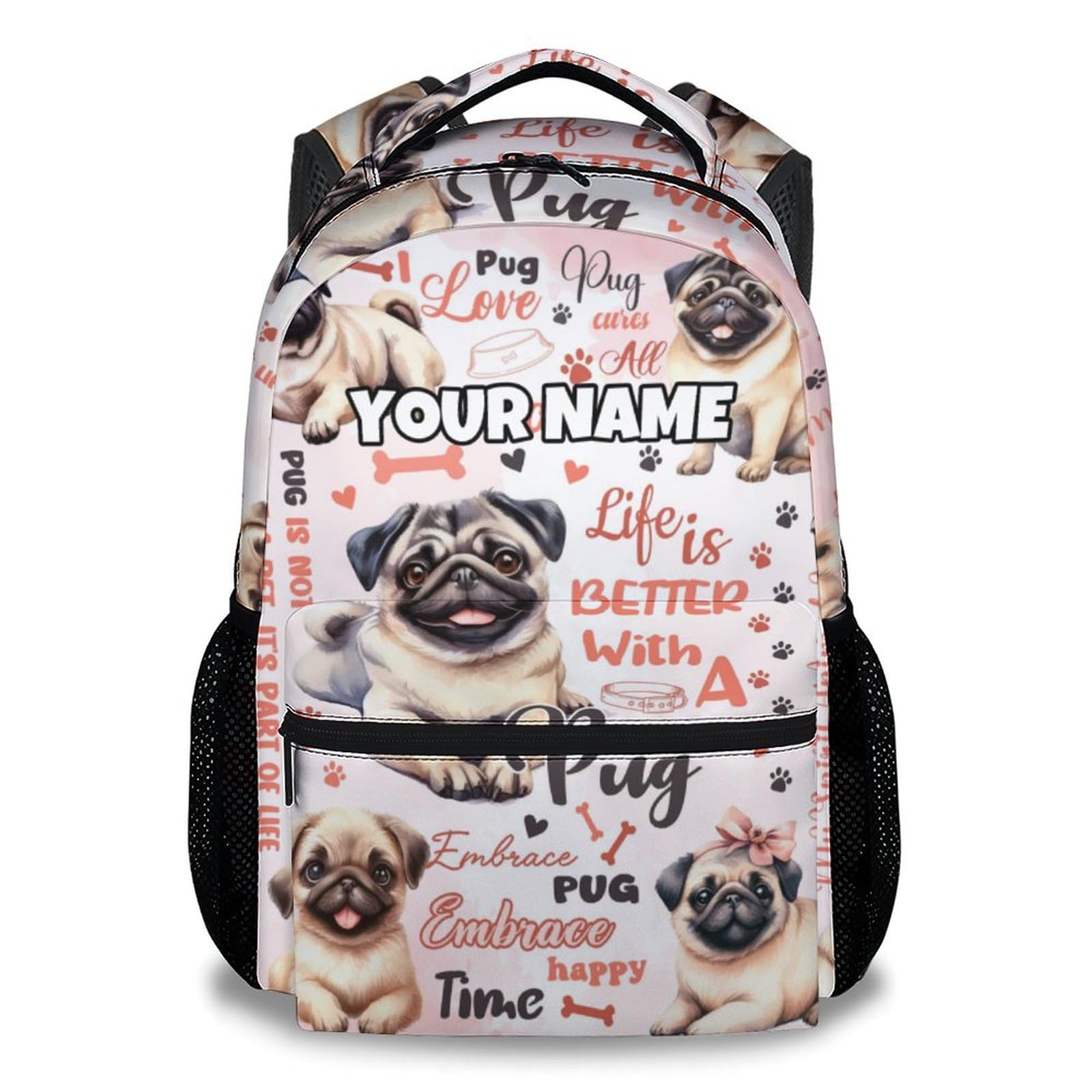 Mercuryelf Backpack for Girls - 17 Inch Pug Backpacks for School - Custom Cute Dog Bookbag for Teen Boys - Lightweight Durable School Bag